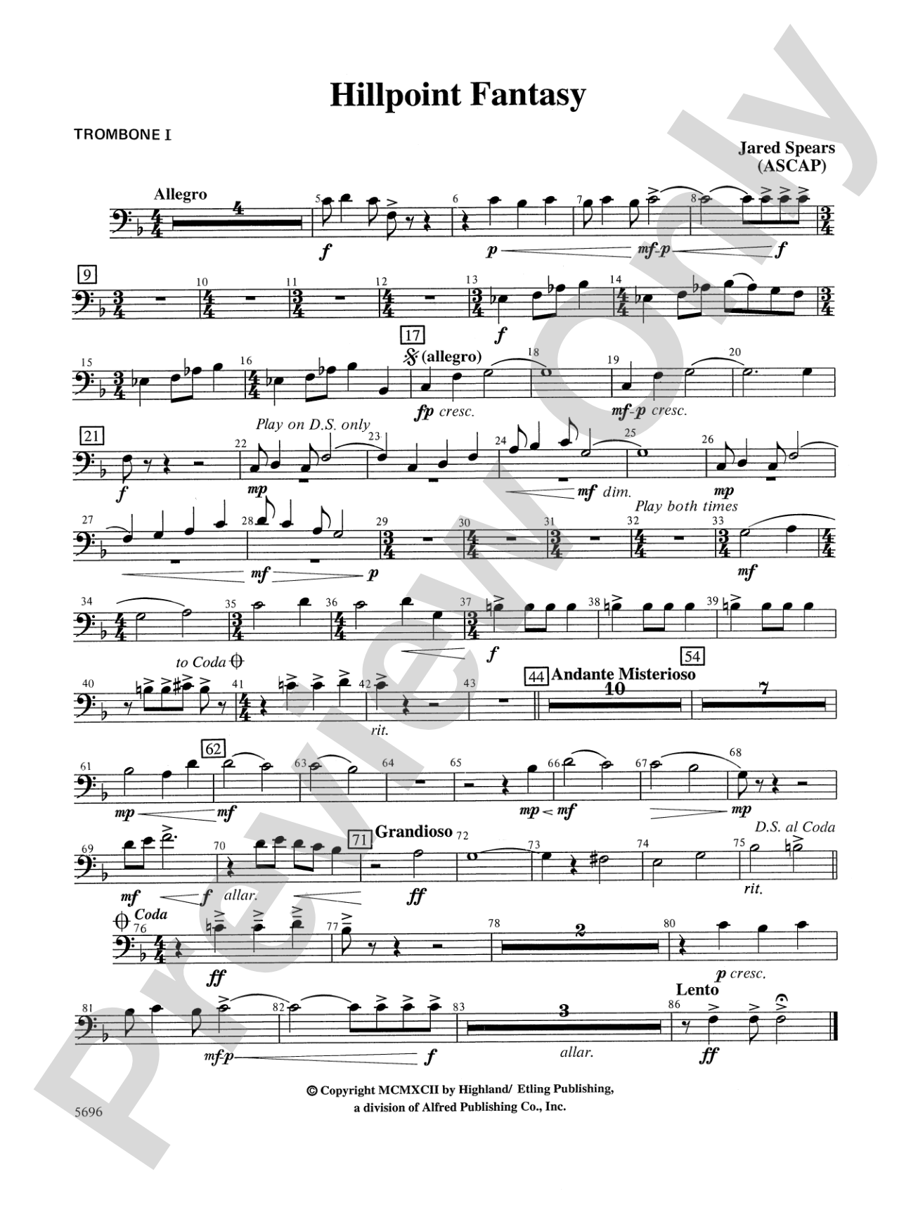 Hill Point Fantasy (Overture for Orchestra): 1st Trombone