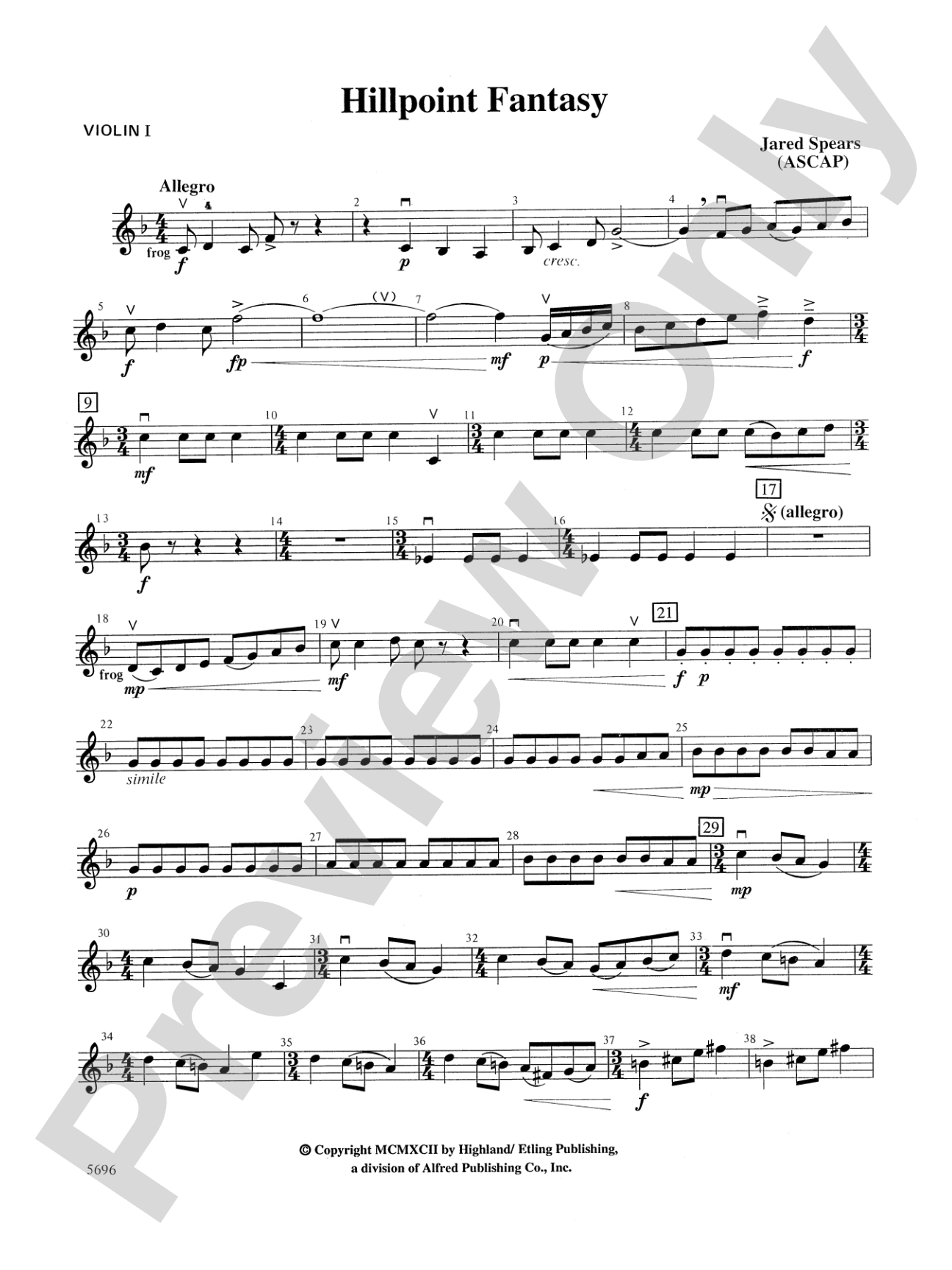 Hill Point Fantasy (Overture for Orchestra): 1st Violin
