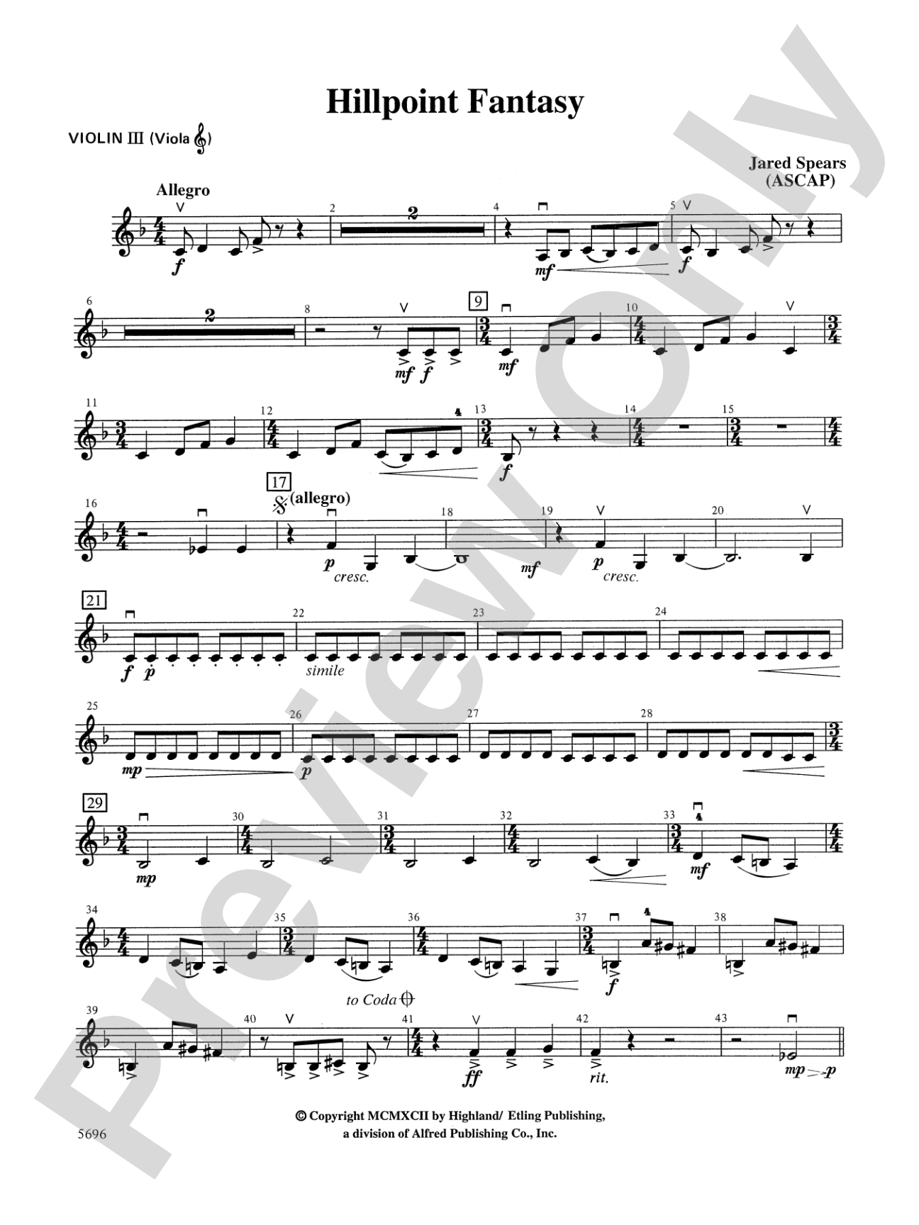Hill Point Fantasy (Overture for Orchestra): 3rd Violin (Viola [TC])