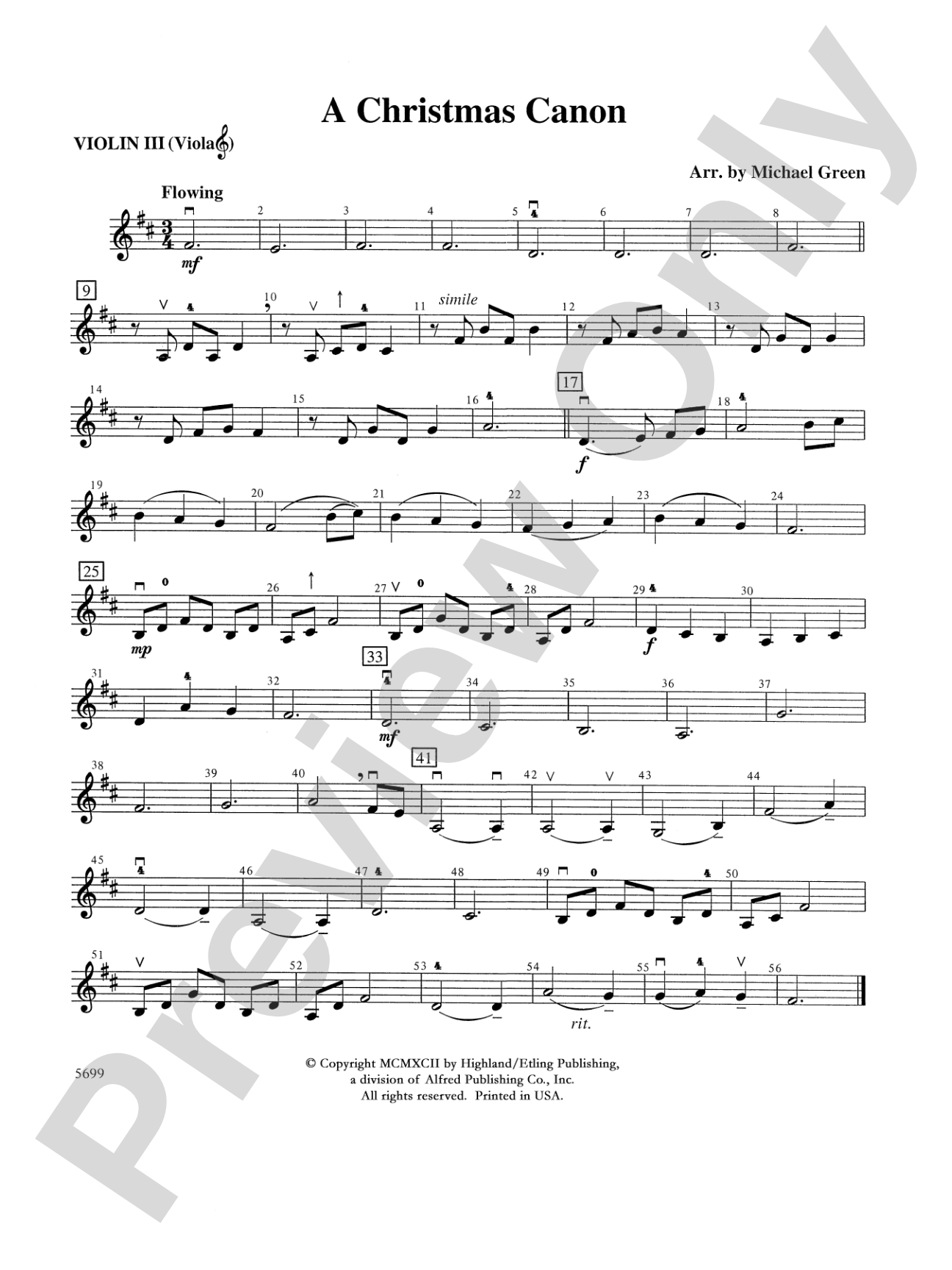 A Christmas Canon: 3rd Violin (Viola [TC])