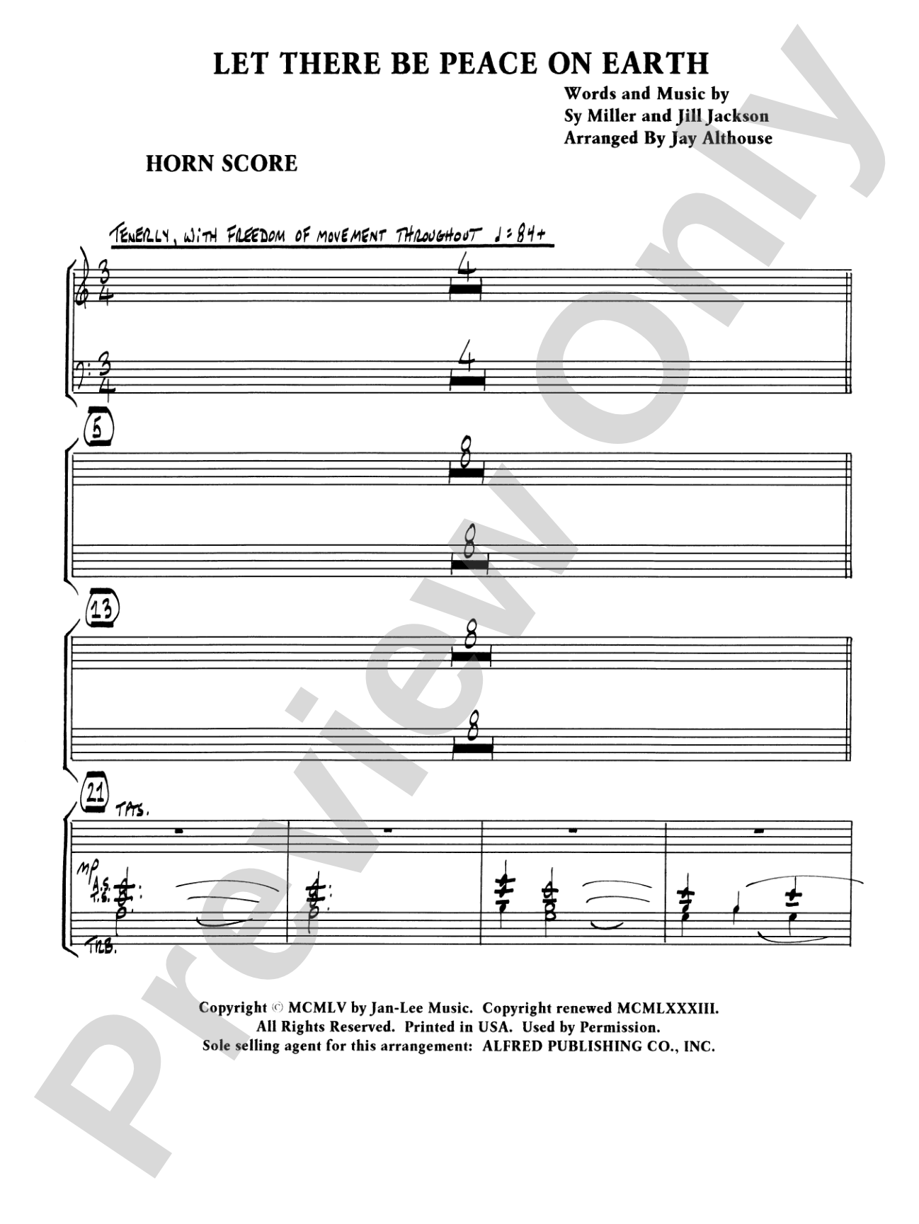 Let There Be Peace on Earth: 1st F Horn: Choral SoundPax