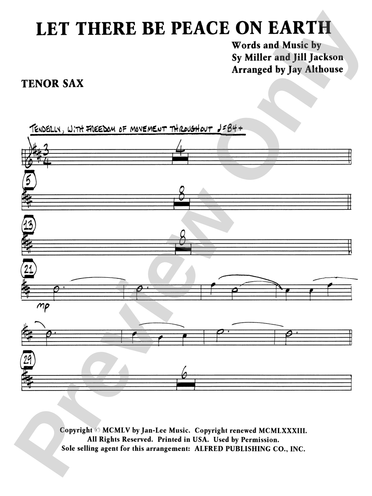 Let There Be Peace on Earth: B-flat Tenor Saxophone: Choral SoundPax