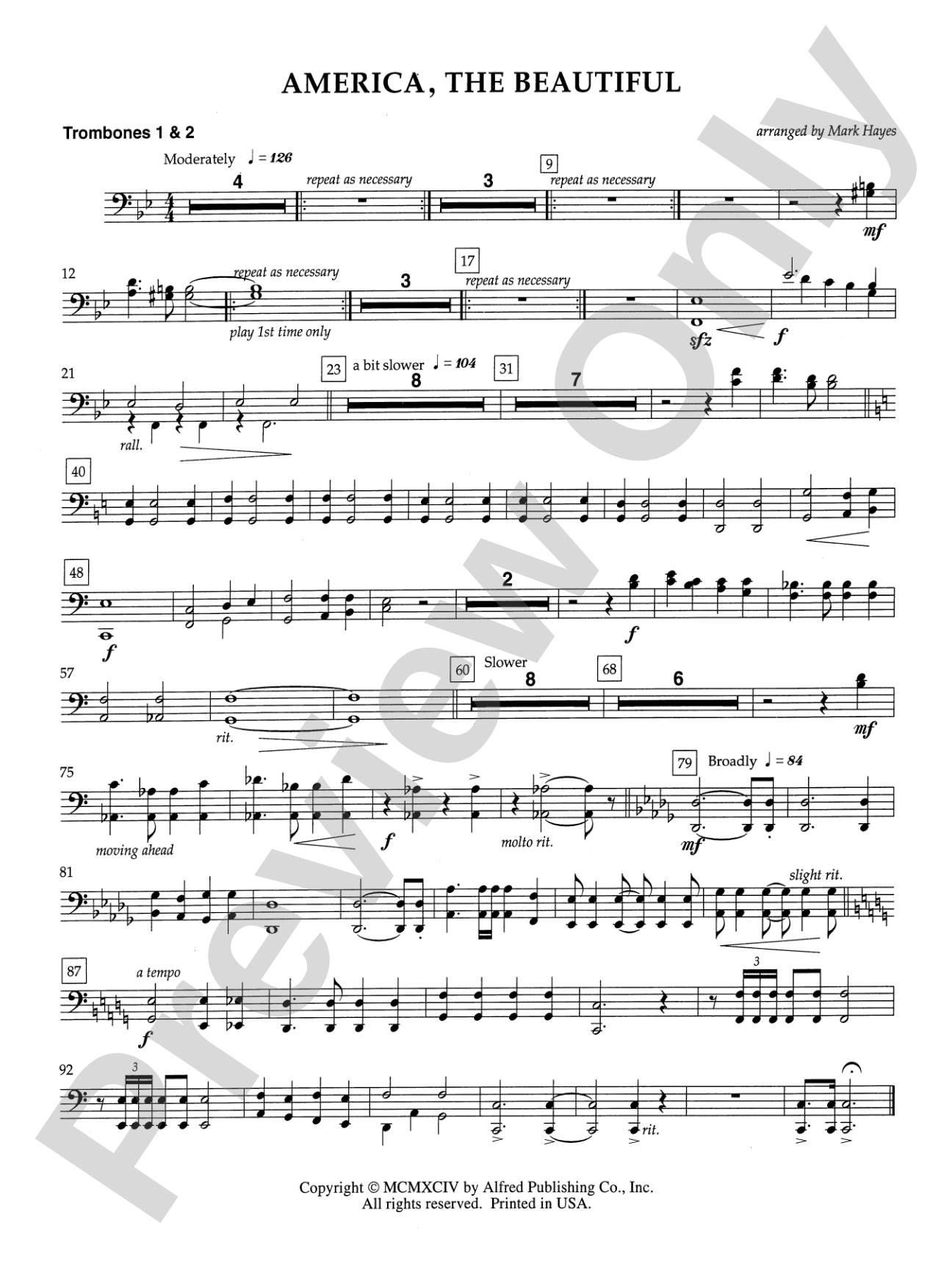 America, the Beautiful: 1st Trombone: Choral SoundPax