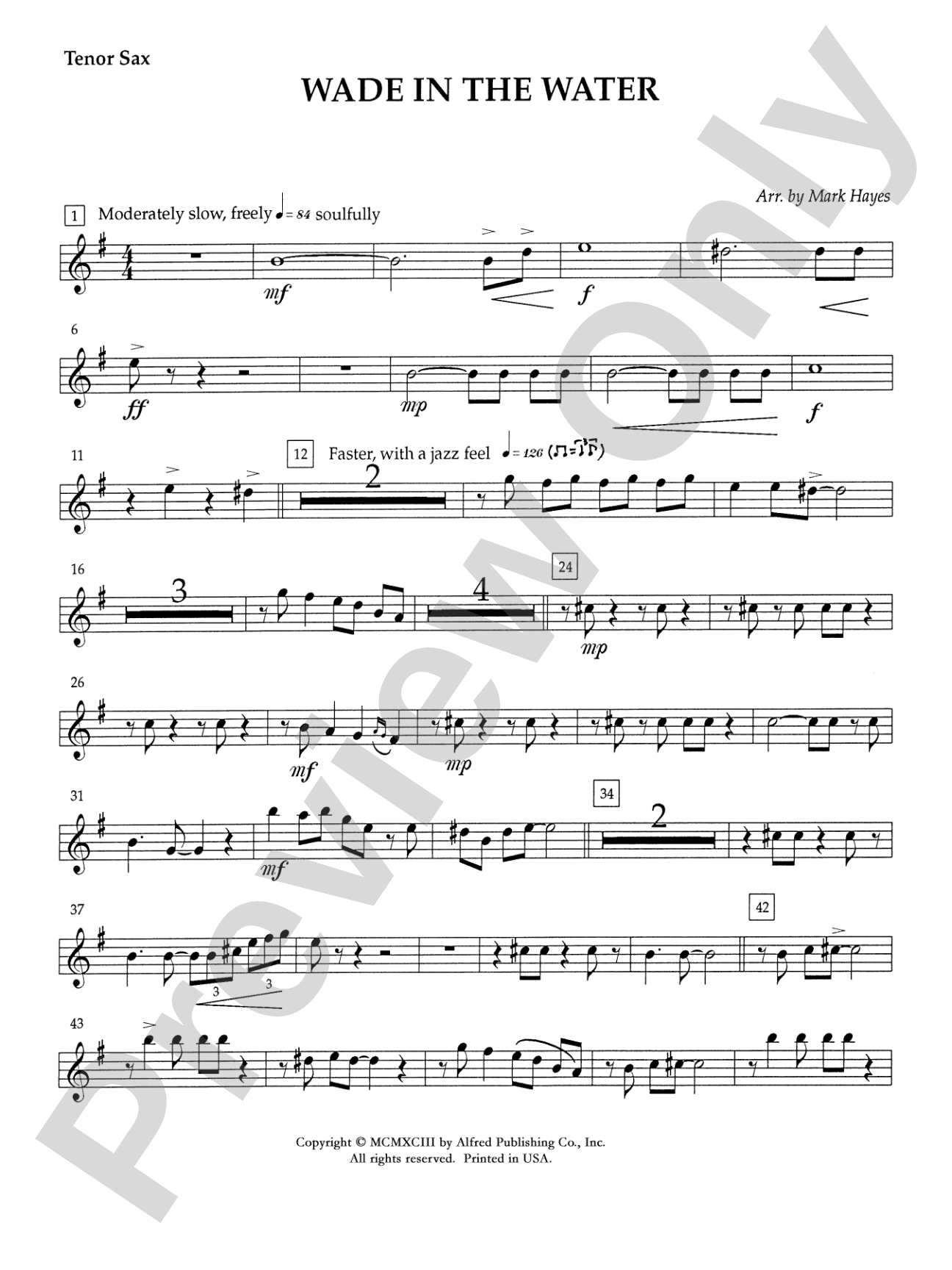 Wade in the Water: B-flat Tenor Saxophone: Choral SoundPax