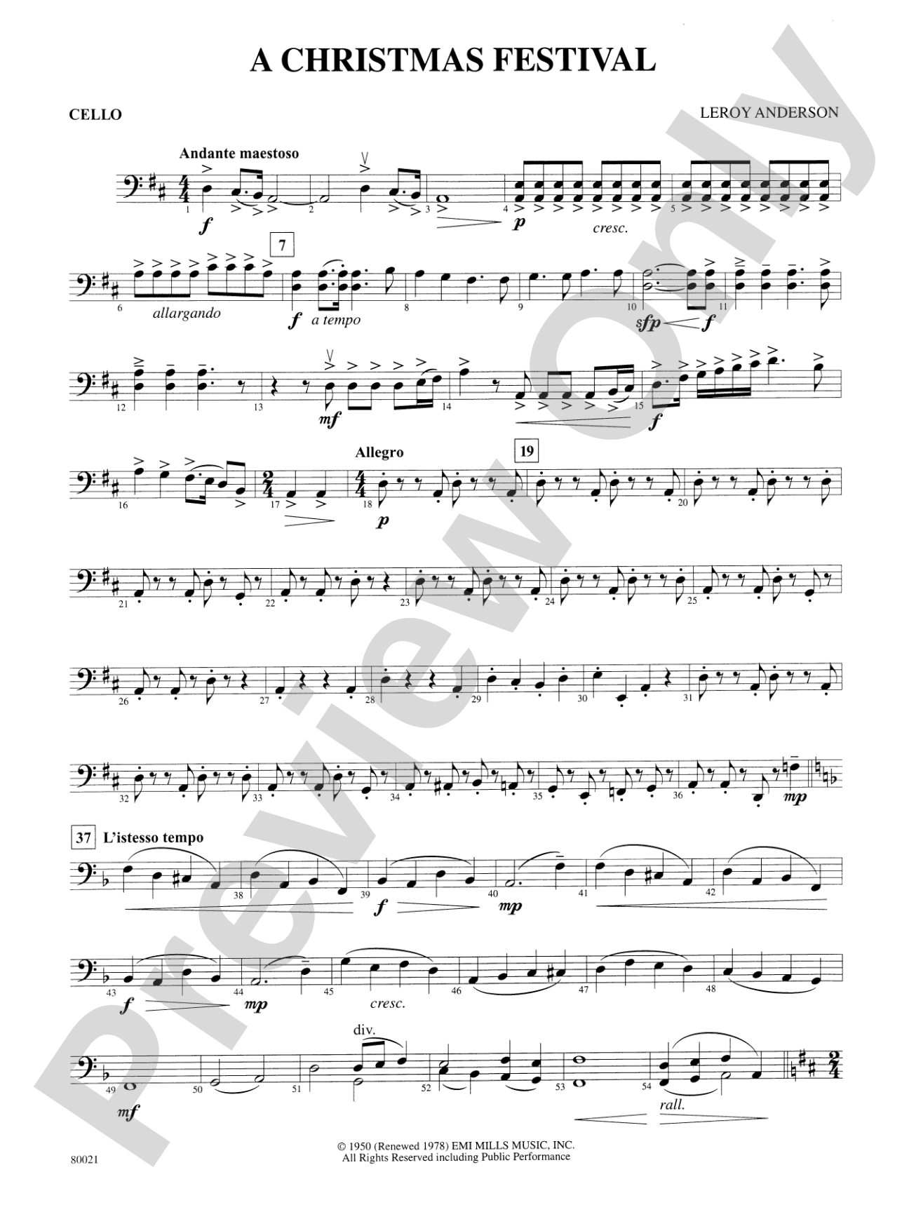 A Christmas Festival: Cello