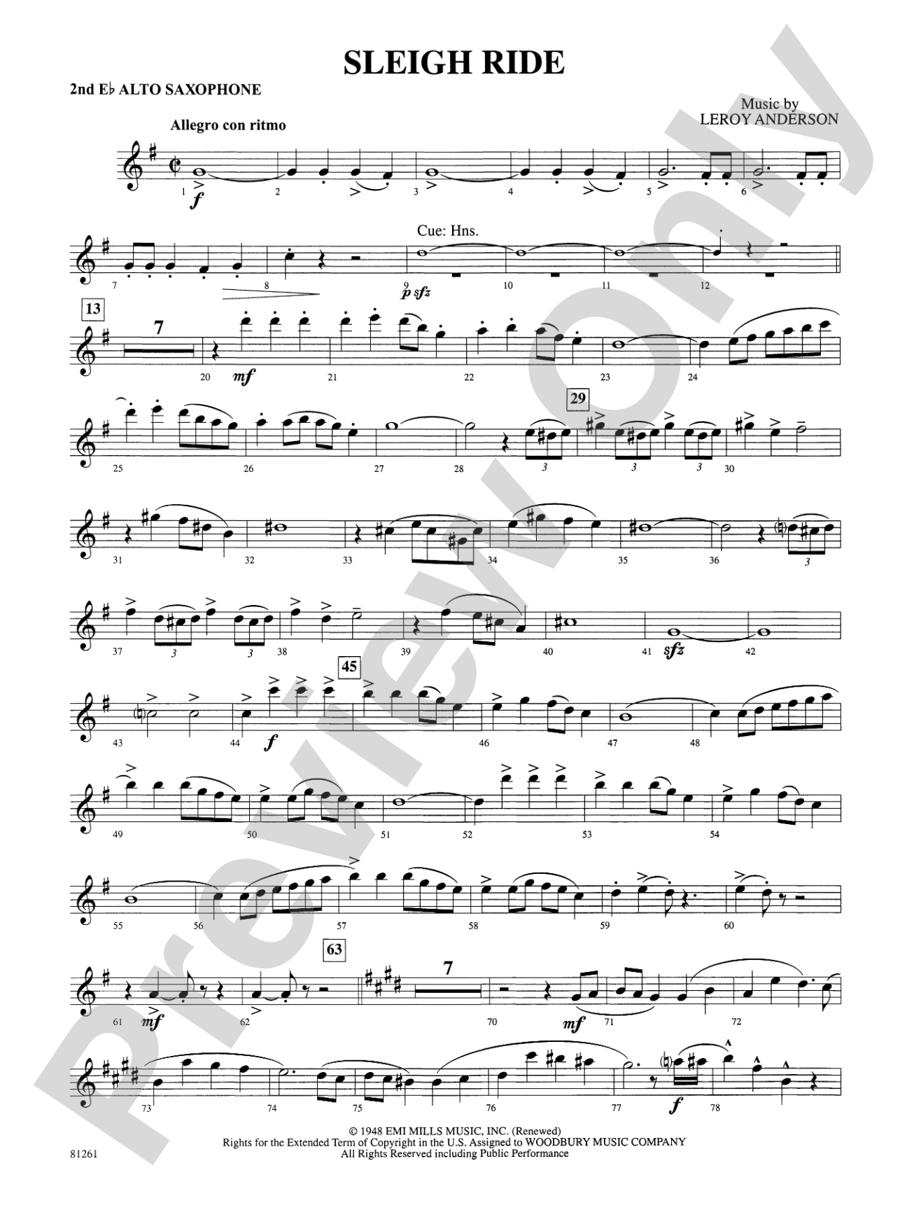 Sleigh Ride: 2nd E-flat Alto Saxophone