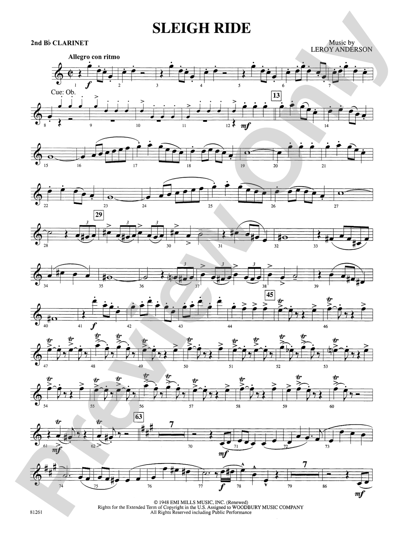 Sleigh Ride: 2nd B-flat Clarinet