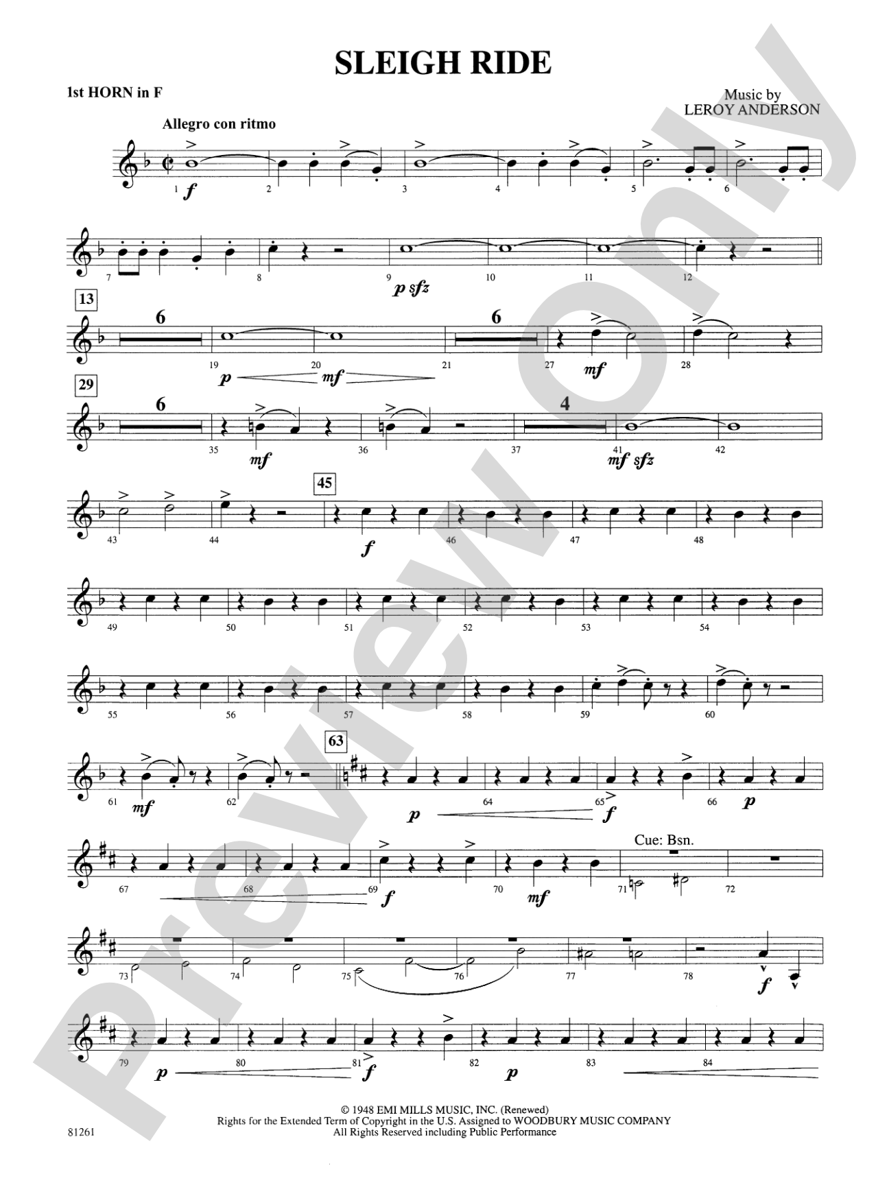 Sleigh Ride: 1st F Horn