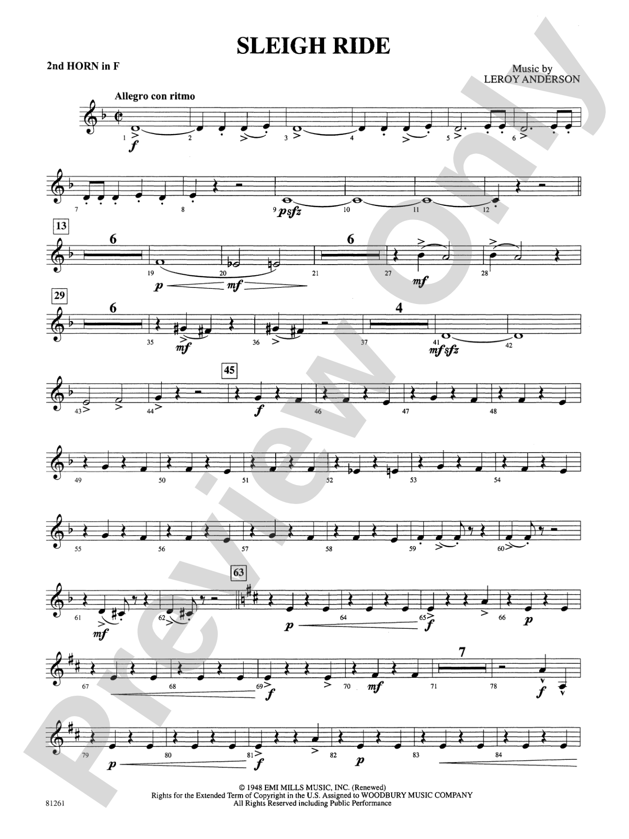 Sleigh Ride: 2nd F Horn