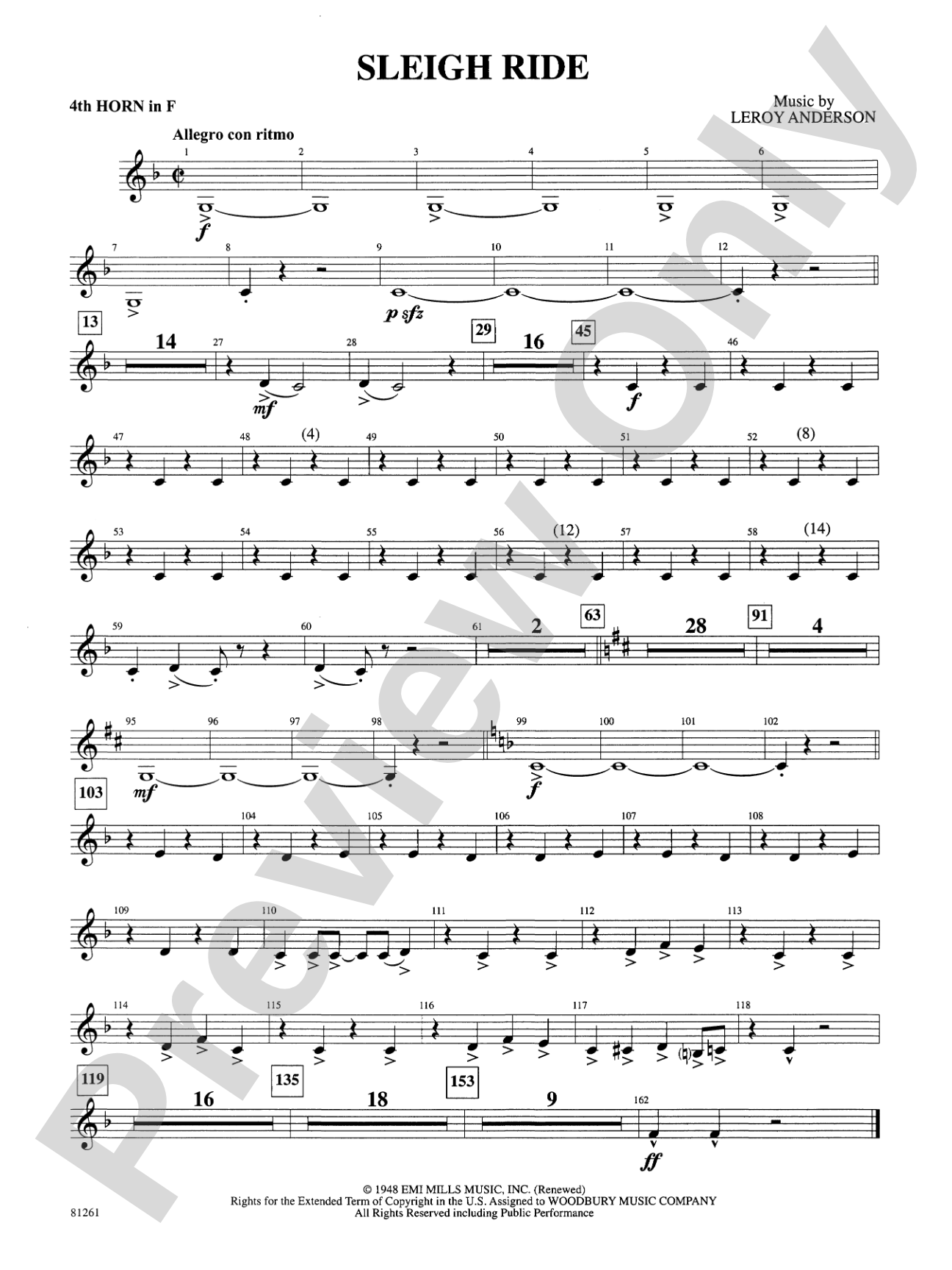 Sleigh Ride: 4th F Horn