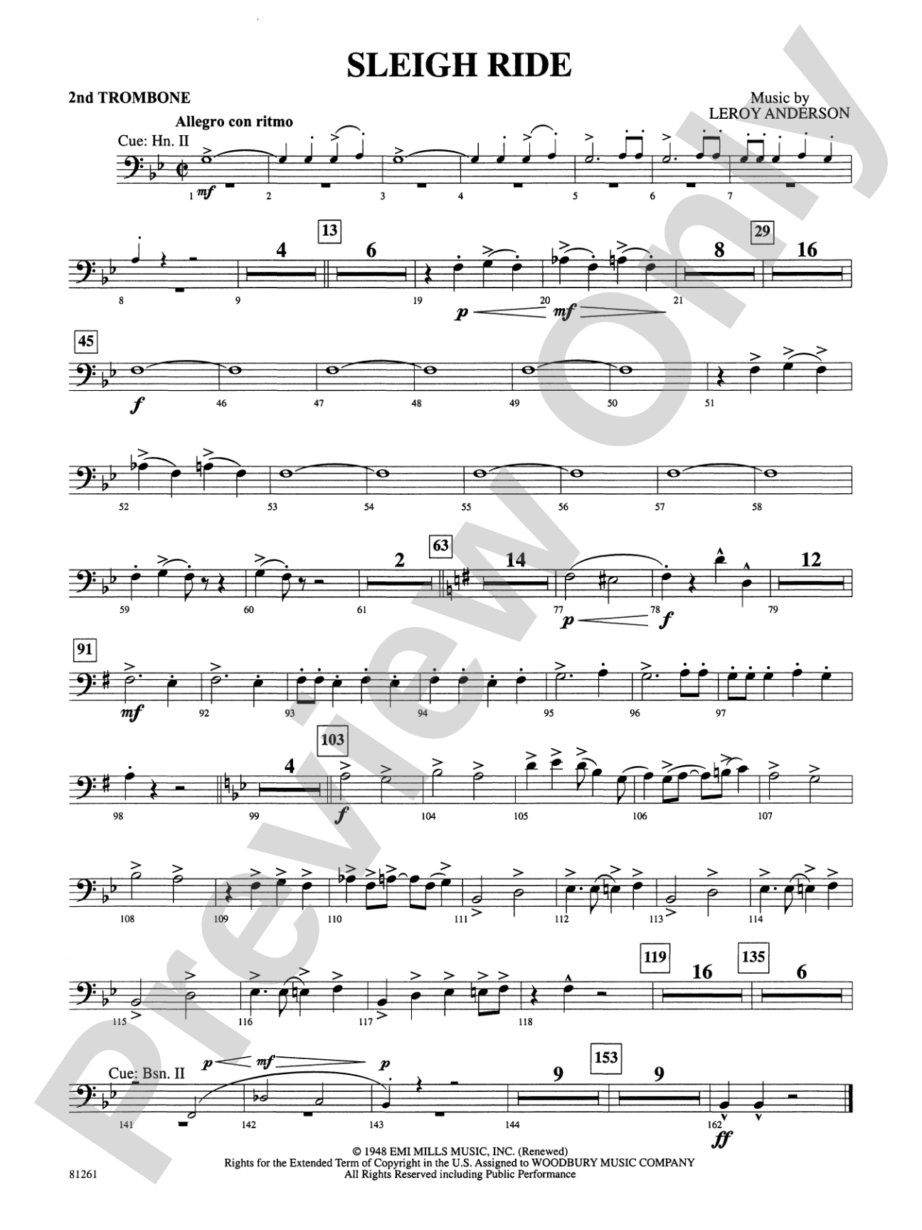 Sleigh Ride: 2nd Trombone