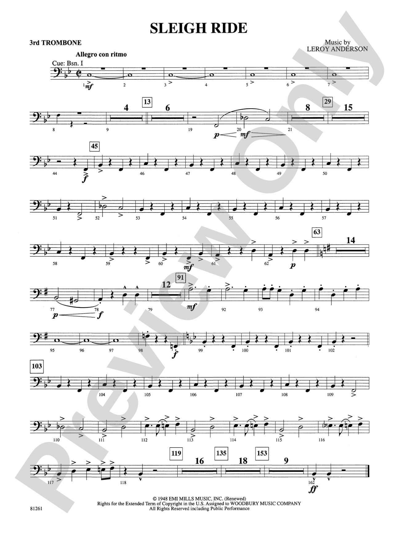 Sleigh Ride: 3rd Trombone