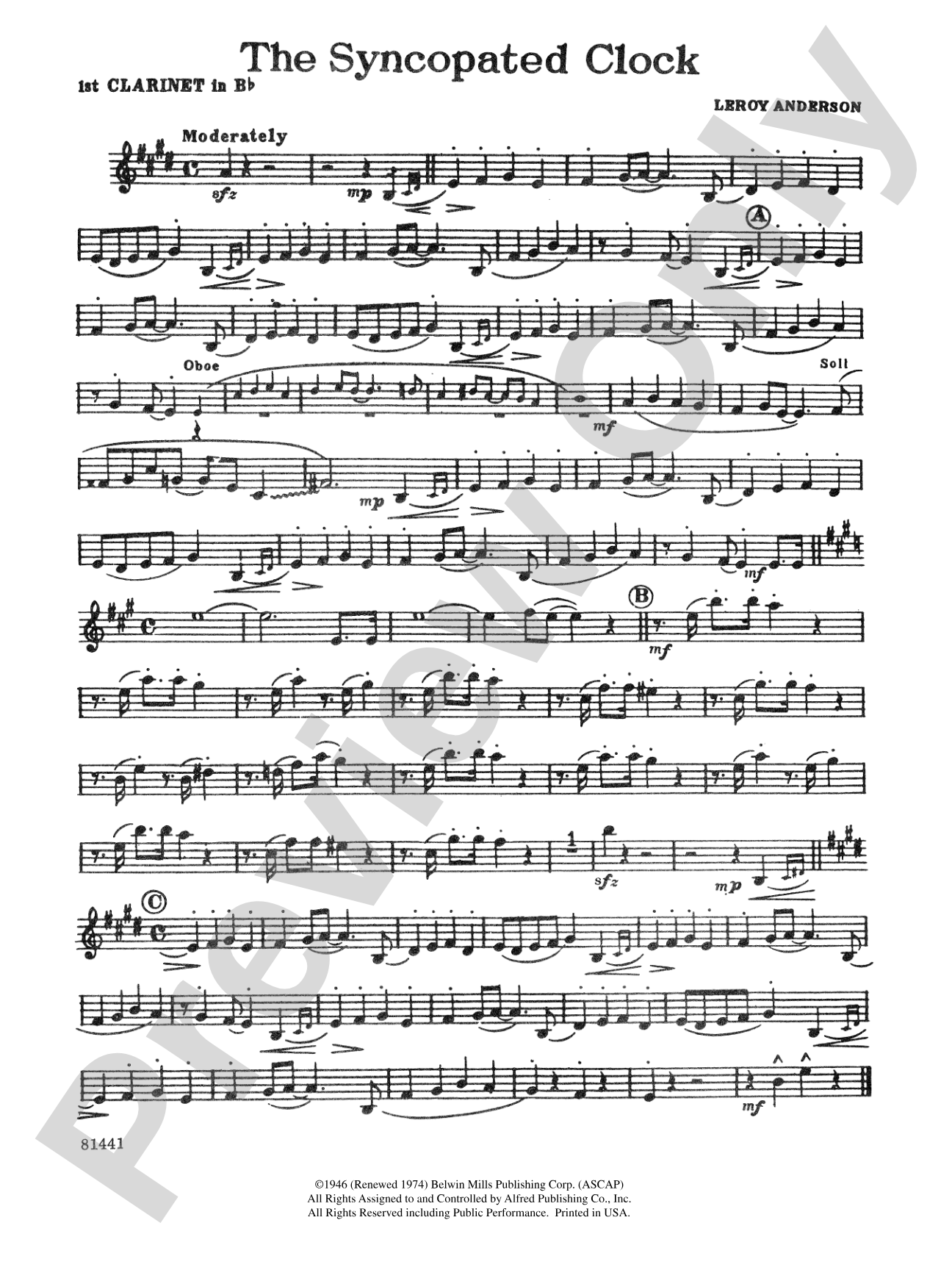 The Syncopated Clock: 1st B-flat Clarinet