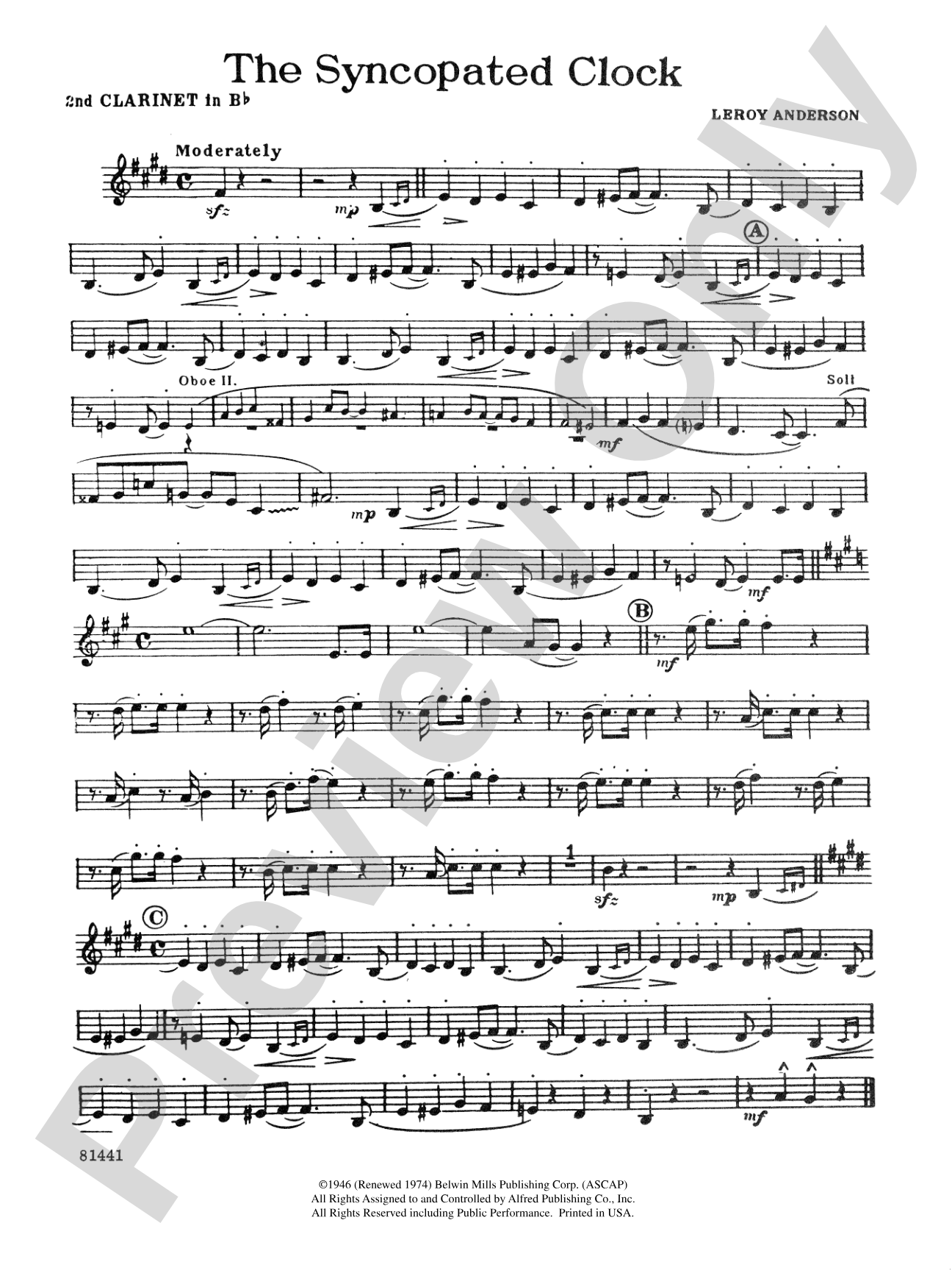 The Syncopated Clock: 2nd B-flat Clarinet