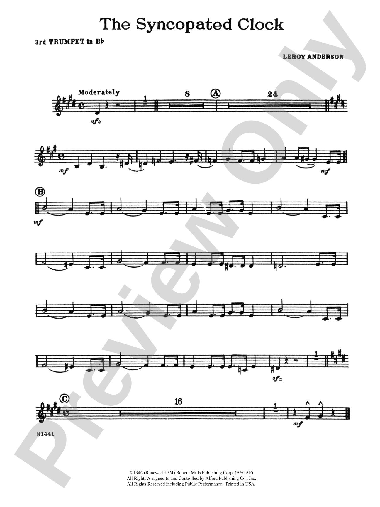 The Syncopated Clock: 3rd B-flat Trumpet