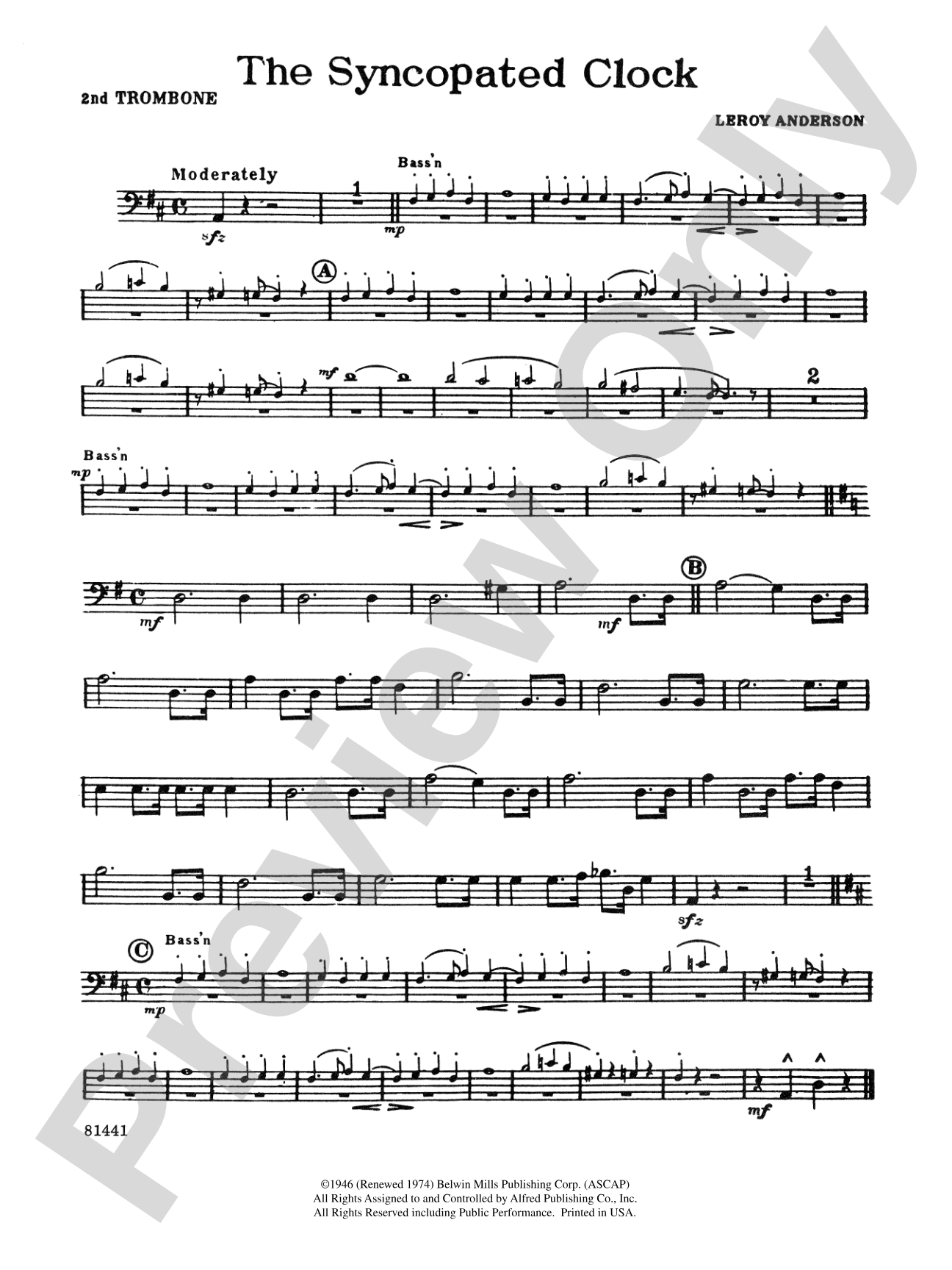 The Syncopated Clock: 2nd Trombone