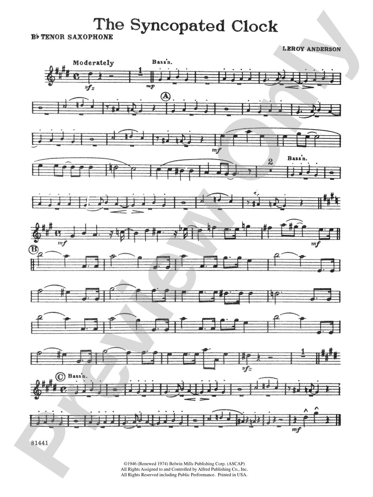 The Syncopated Clock: B-flat Tenor Saxophone