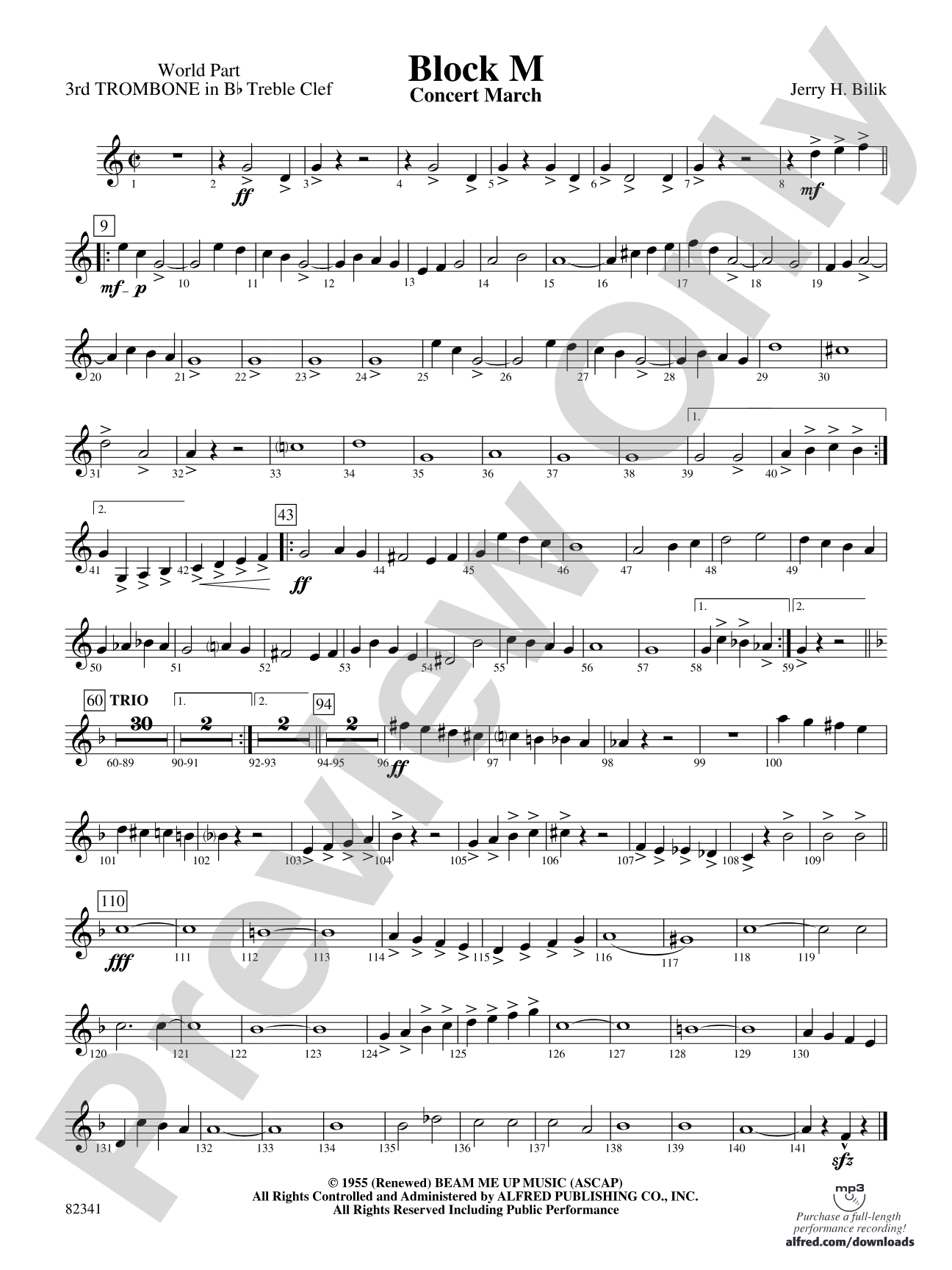 Block M: (wp) 3rd B-flat Trombone T.C.