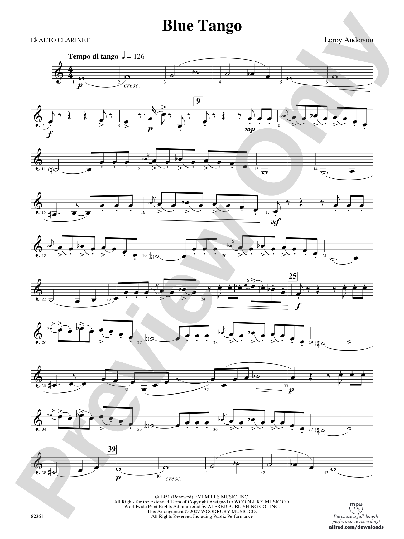 Blue Tango: E-flat Alto Clarinet