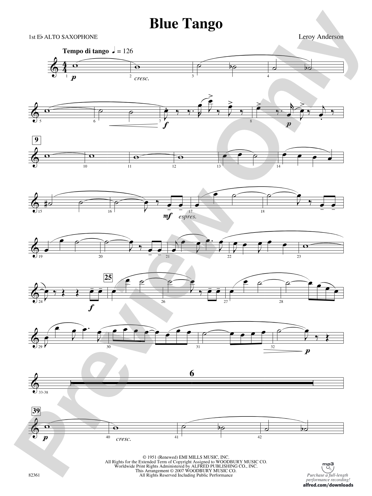 Blue Tango: E-flat Alto Saxophone
