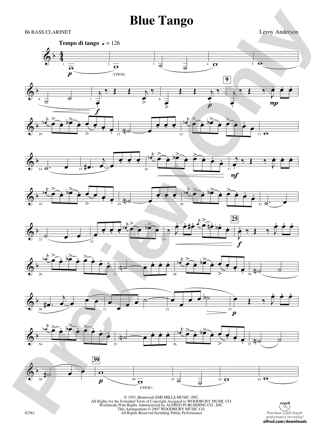 Blue Tango: B-flat Bass Clarinet