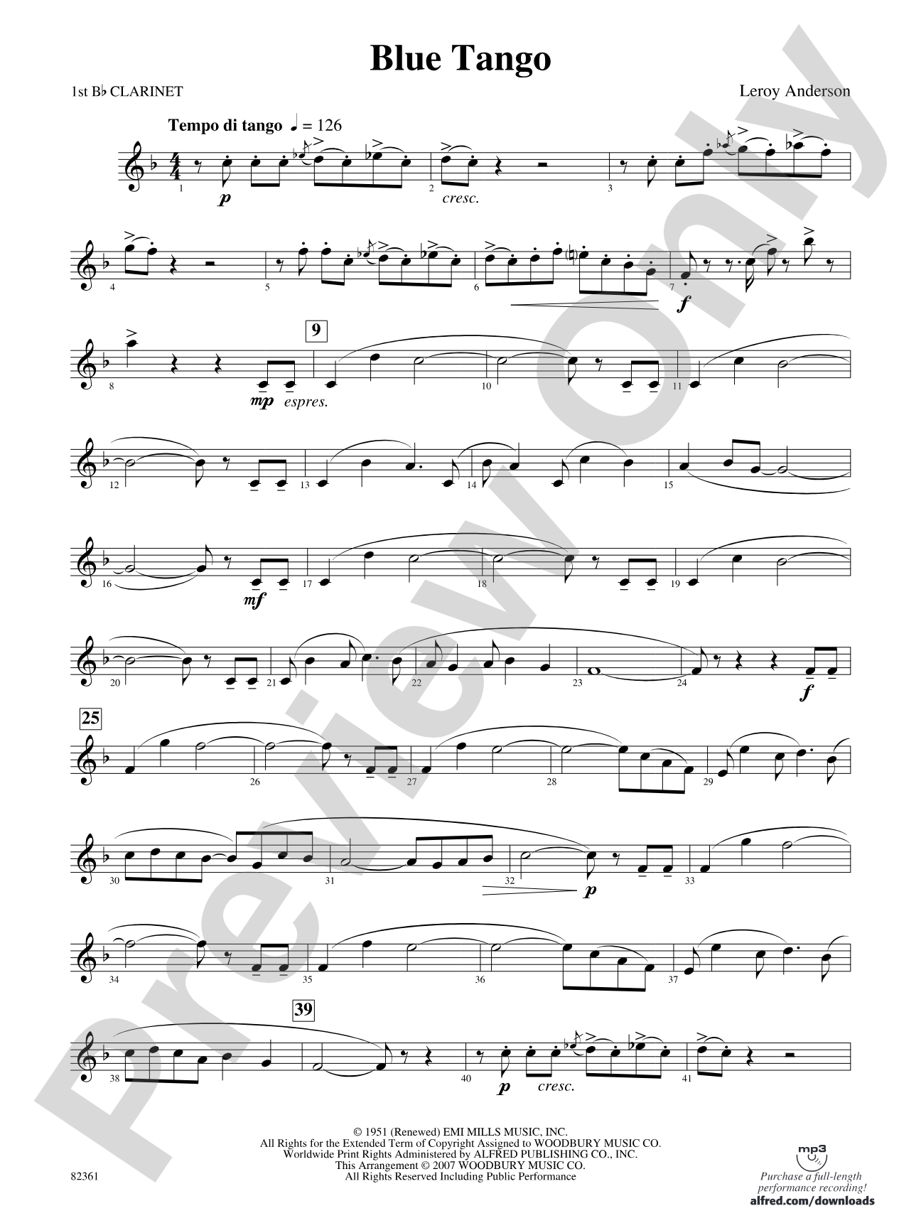 Blue Tango: 1st B-flat Clarinet