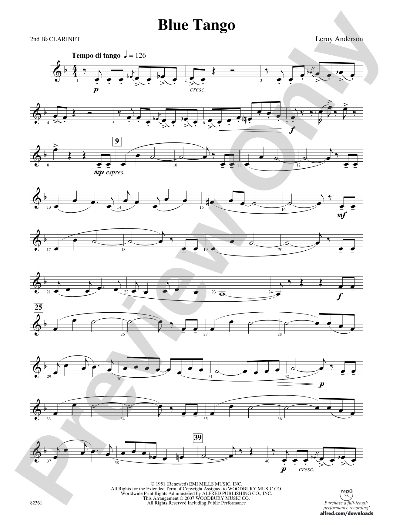 Blue Tango: 2nd B-flat Clarinet