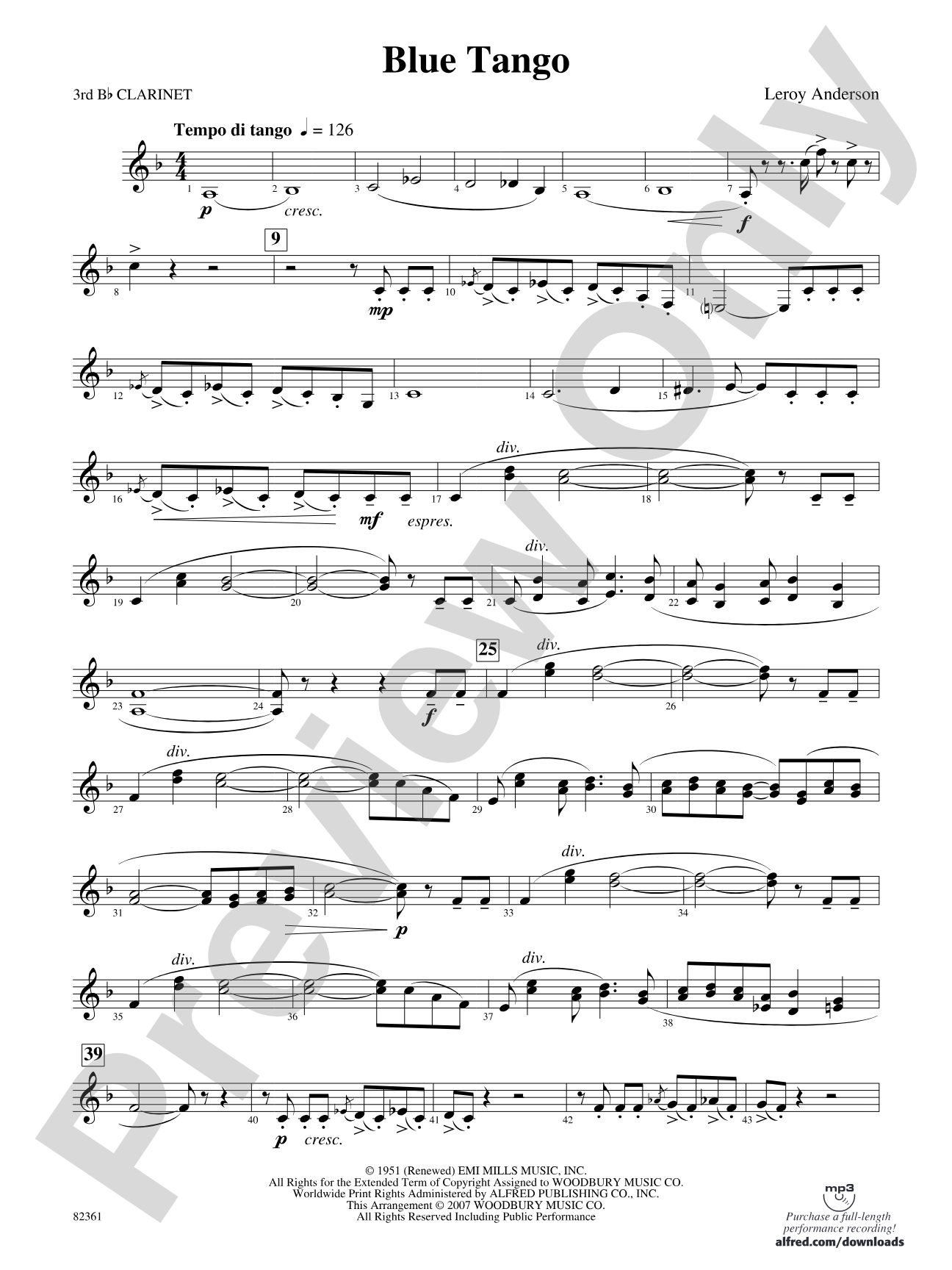 Blue Tango: 3rd B-flat Clarinet