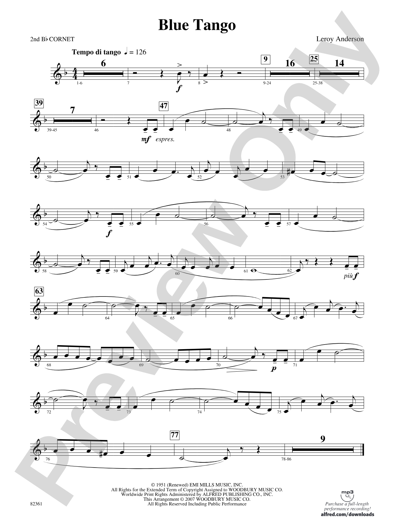 Blue Tango: 2nd B-flat Cornet