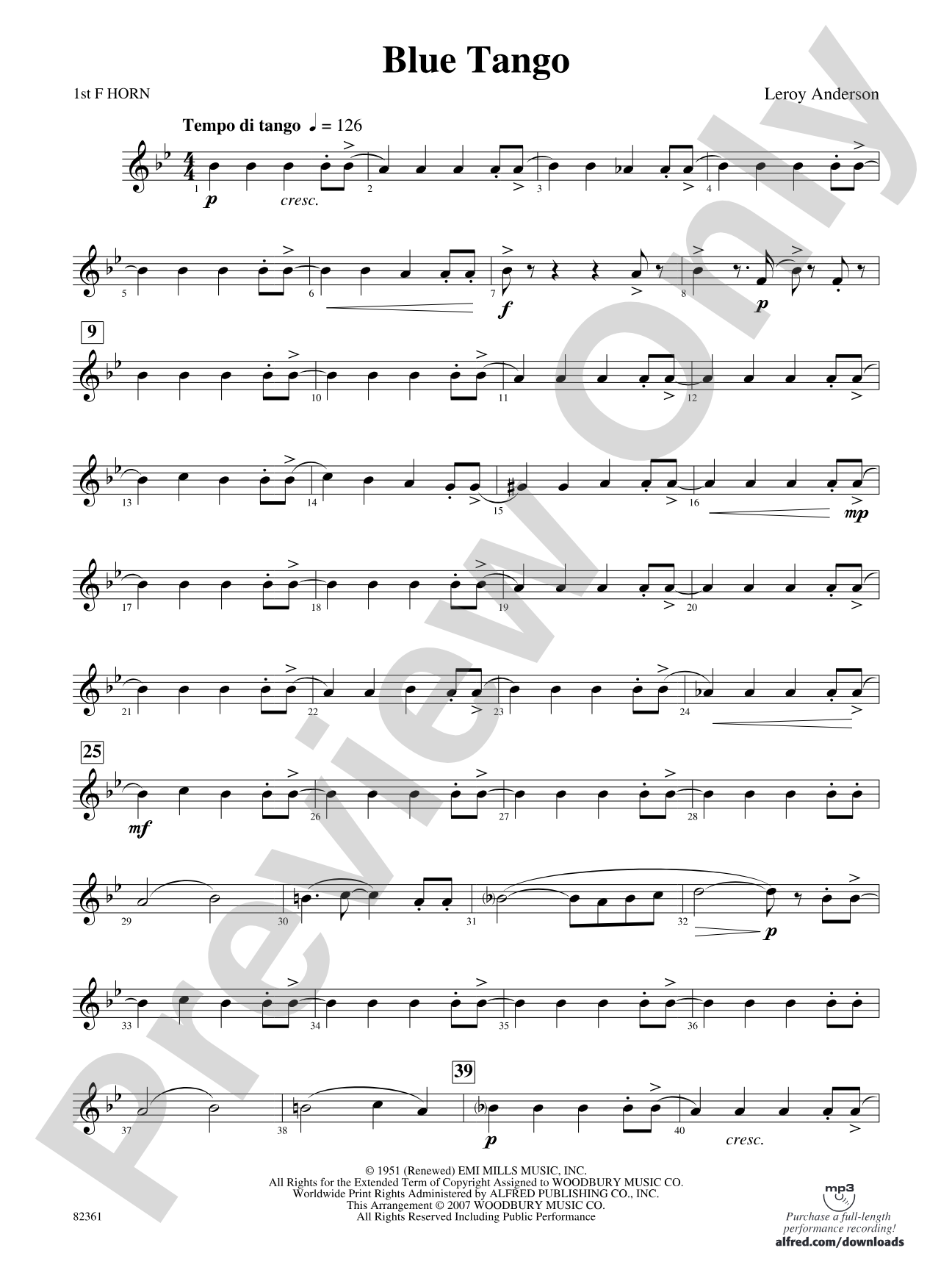 Blue Tango: 1st F Horn