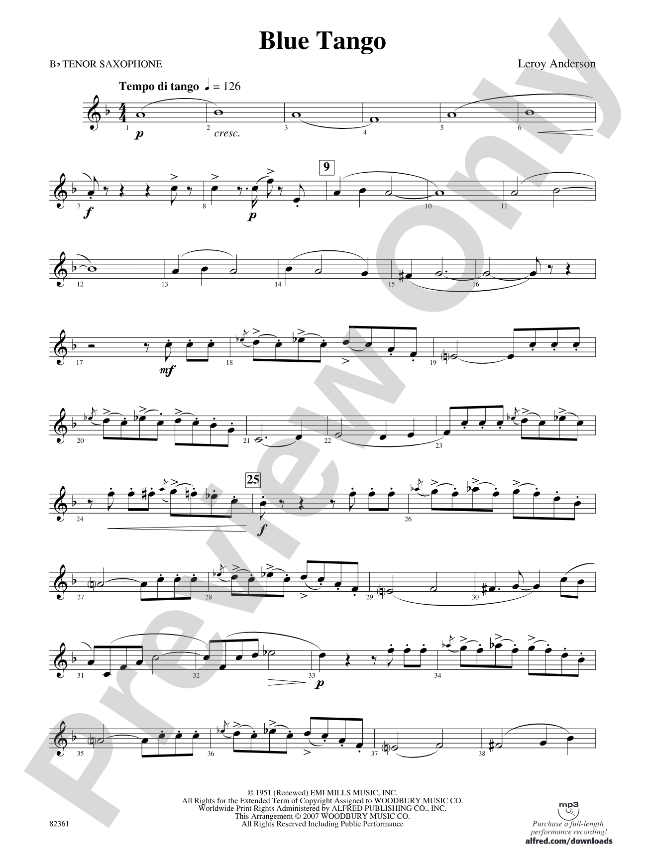 Blue Tango: B-flat Tenor Saxophone