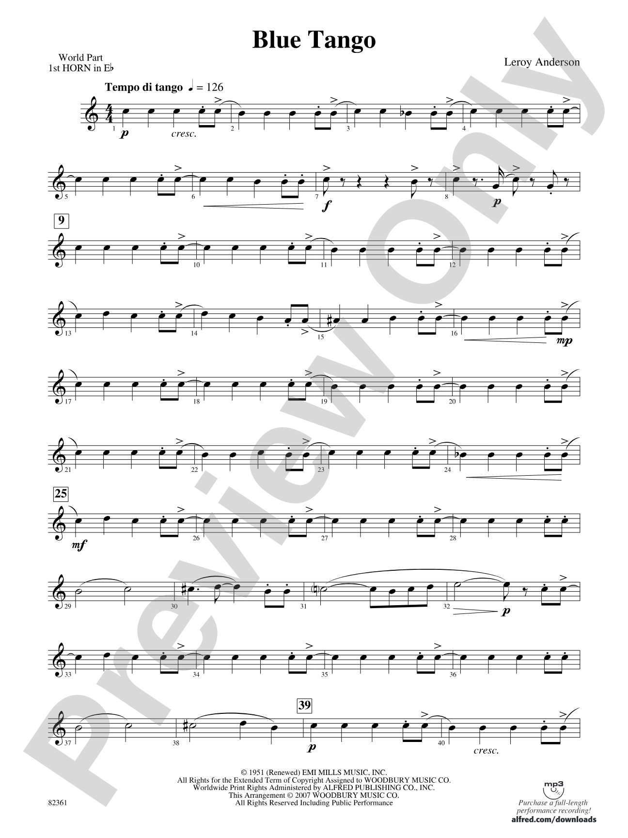 Blue Tango: (wp) 1st Horn in E-flat