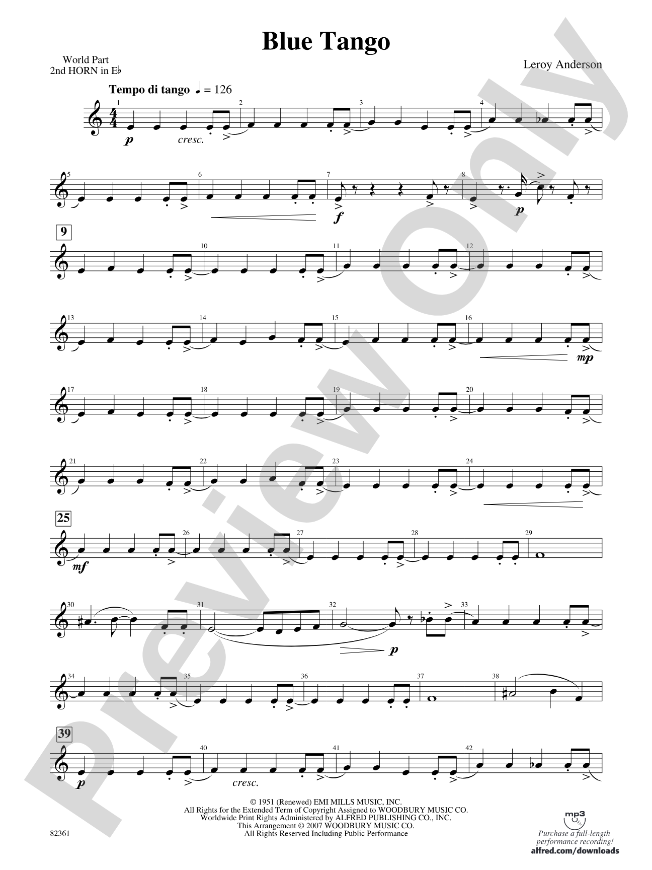 Blue Tango: (wp) 2nd Horn in E-flat