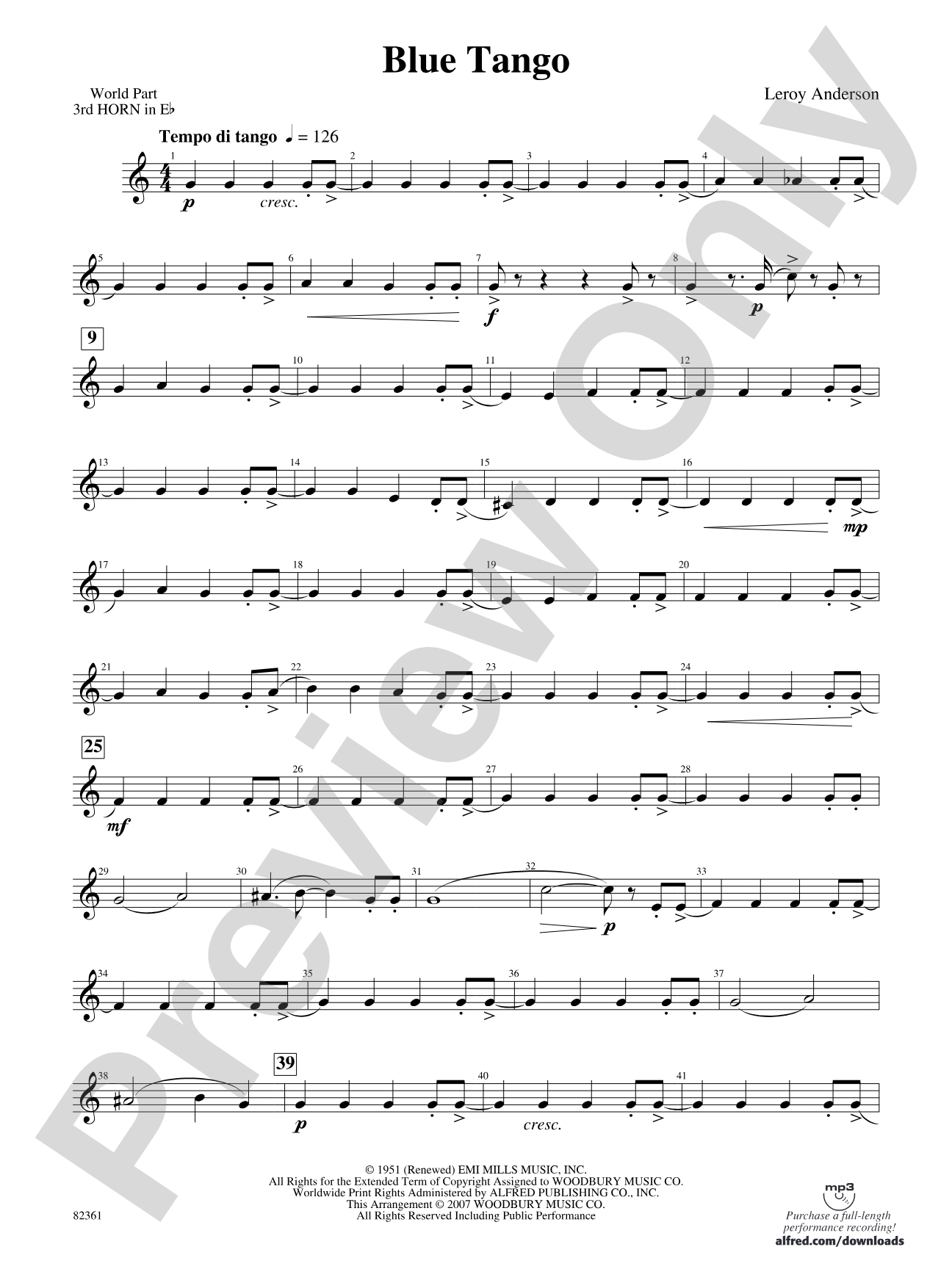 Blue Tango: (wp) 3rd Horn in E-flat