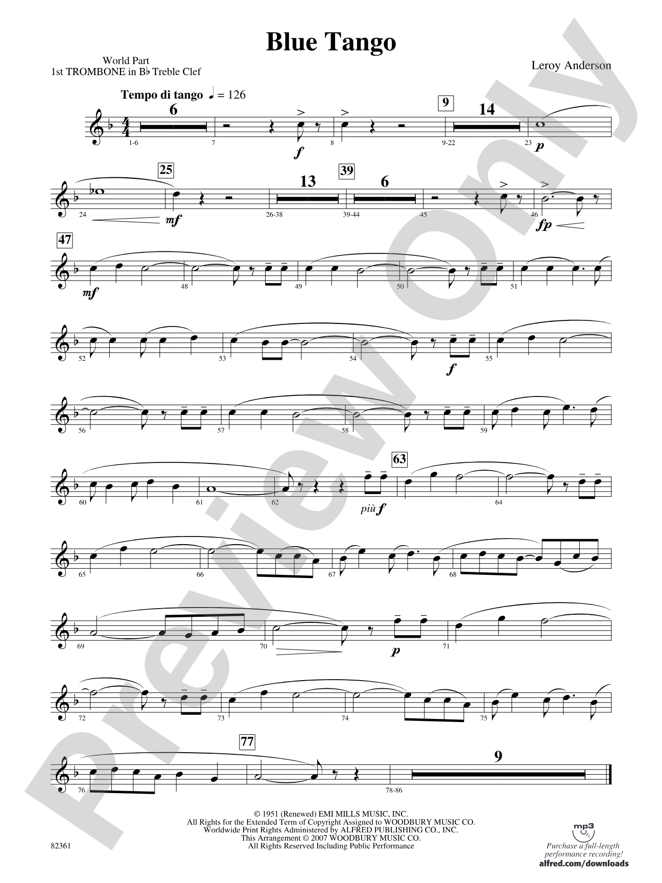 Blue Tango: (wp) 1st B-flat Trombone T.C.