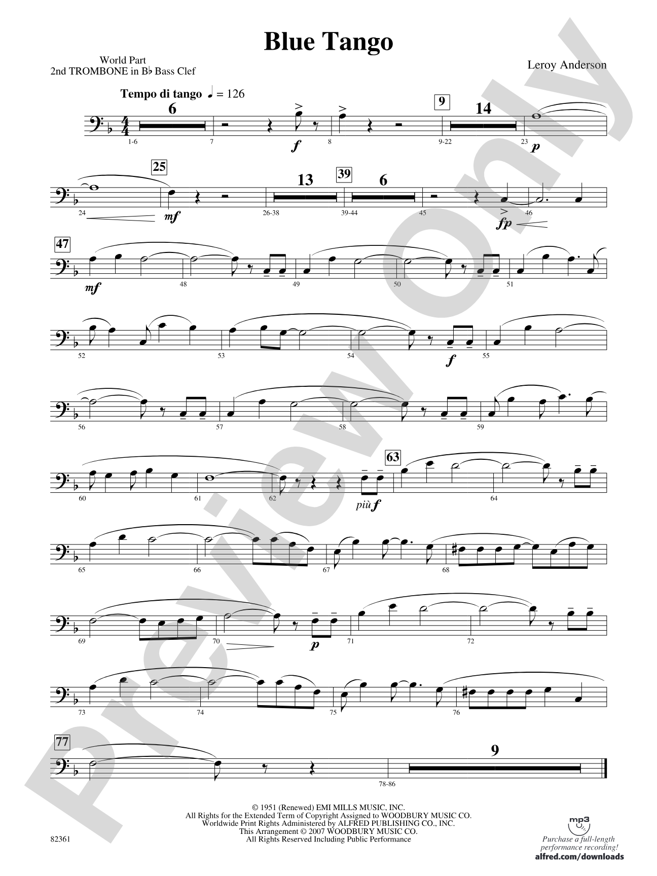 Blue Tango: (wp) 2nd B-flat Trombone B.C.
