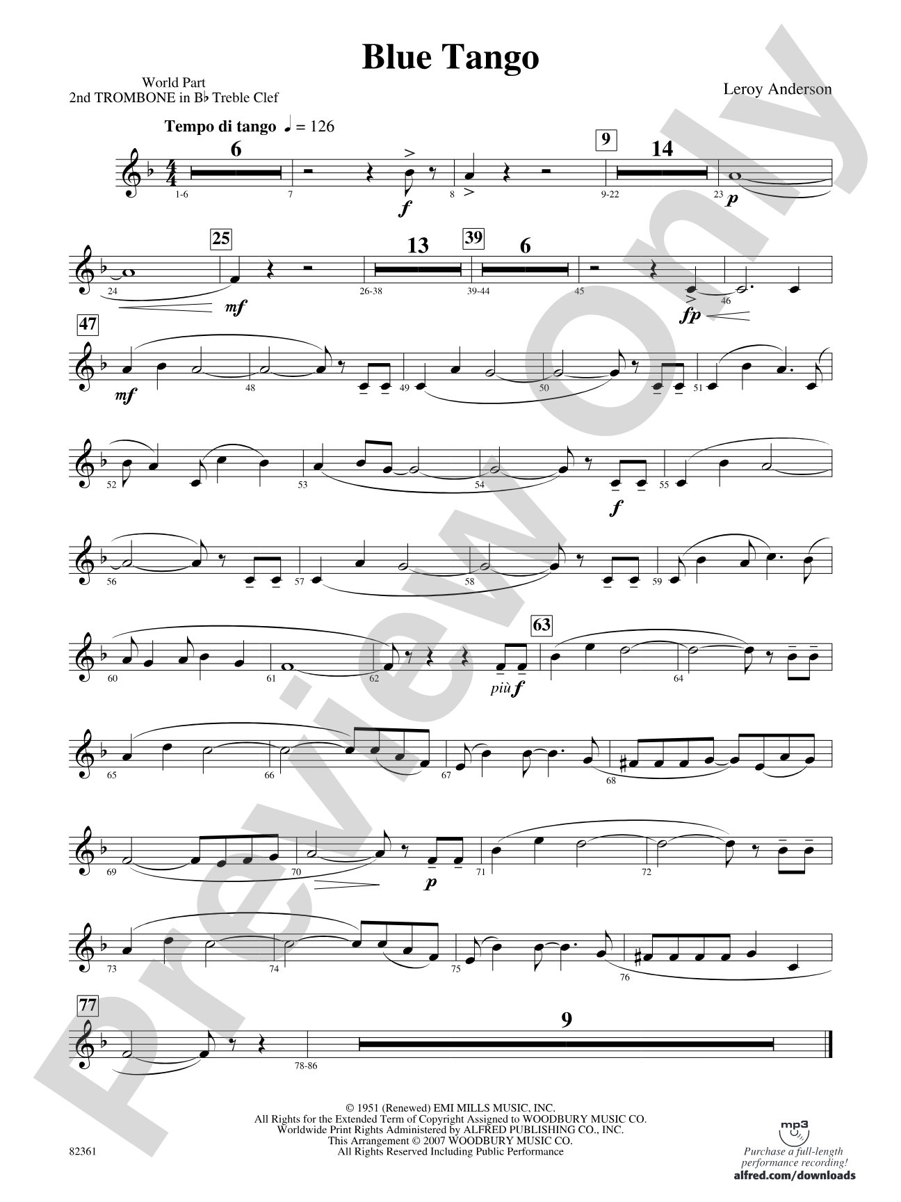 Blue Tango: (wp) 2nd B-flat Trombone T.C.