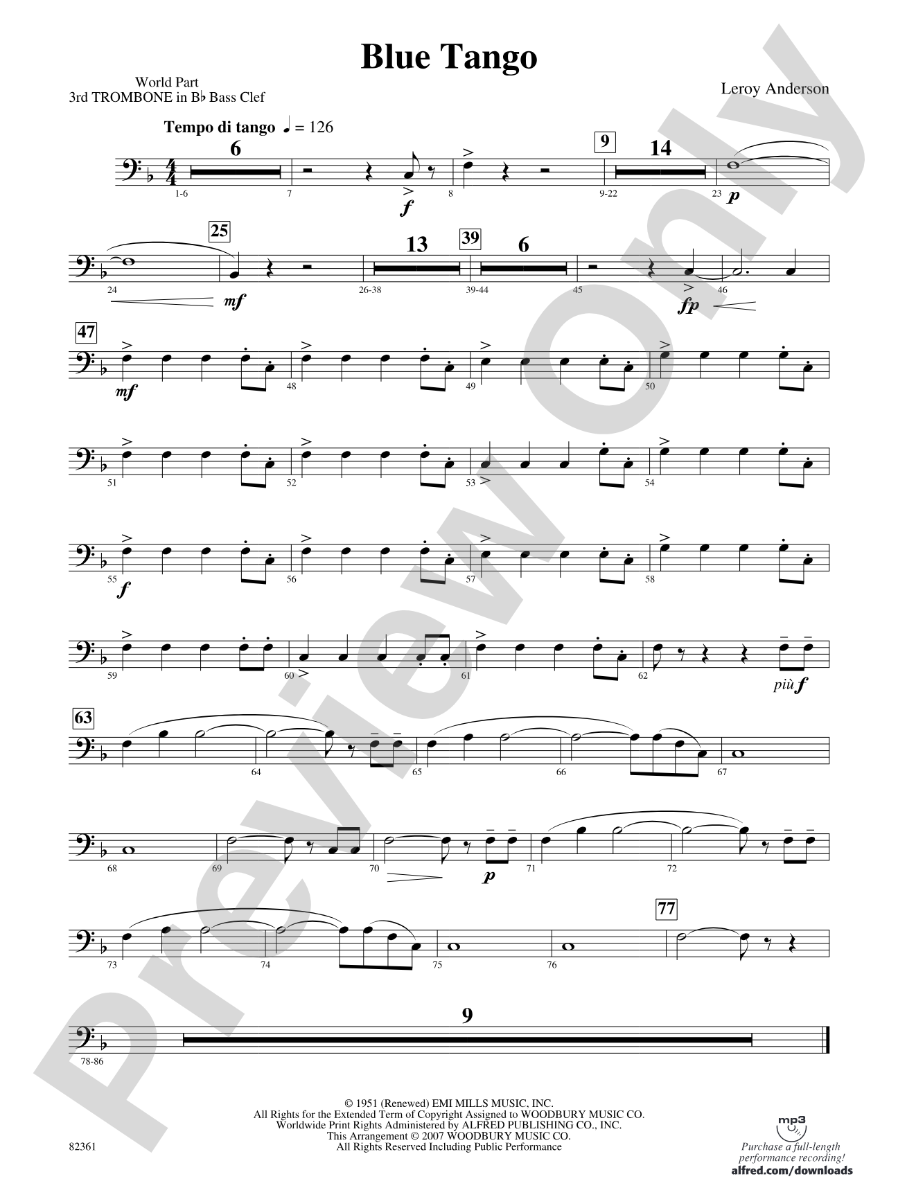 Blue Tango: (wp) 3rd B-flat Trombone B.C.