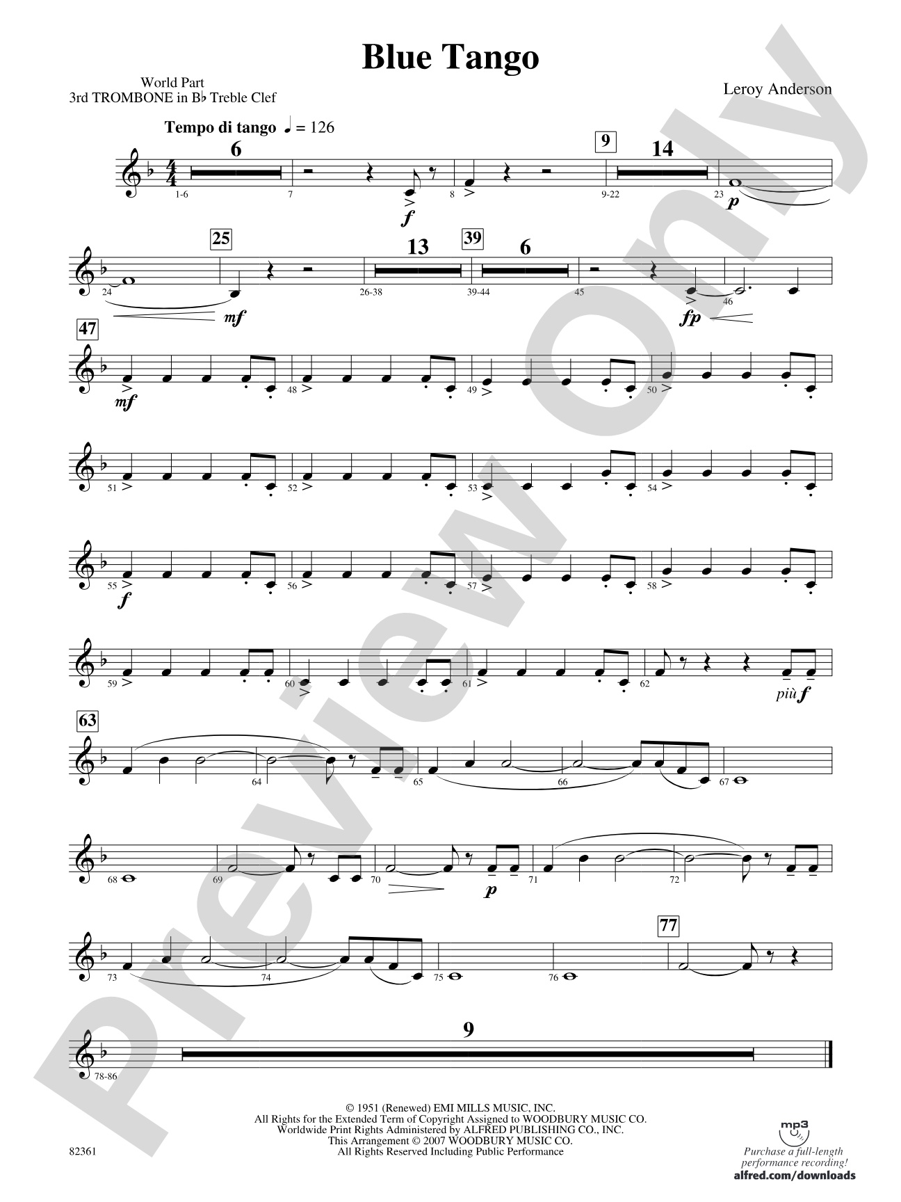 Blue Tango: (wp) 3rd B-flat Trombone T.C.