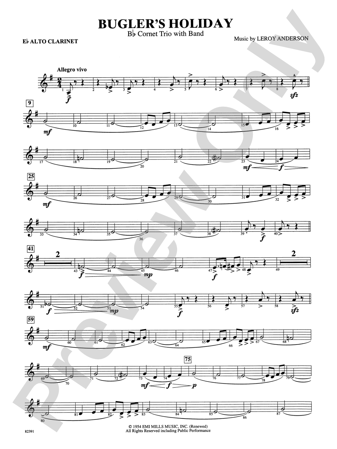 Bugler's Holiday (with Cornet Trio): E-flat Alto Clarinet