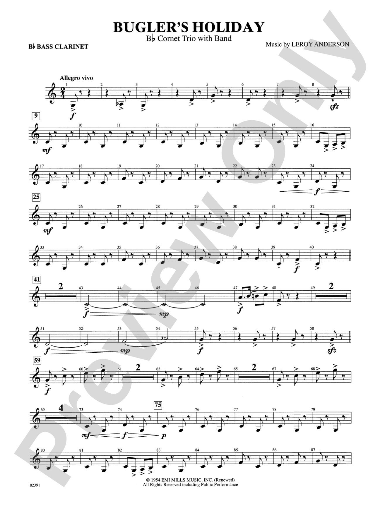 Bugler's Holiday (with Cornet Trio): B-flat Bass Clarinet