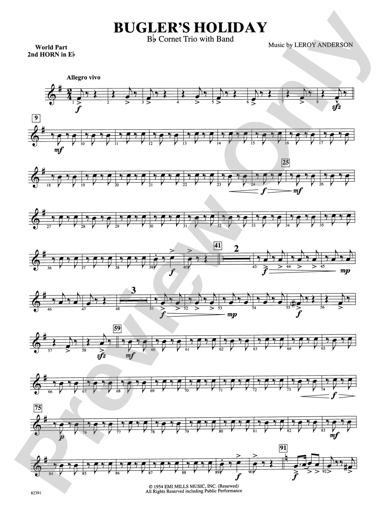 Bugler's Holiday (with Cornet Trio): WP 2nd Horn in E-flat