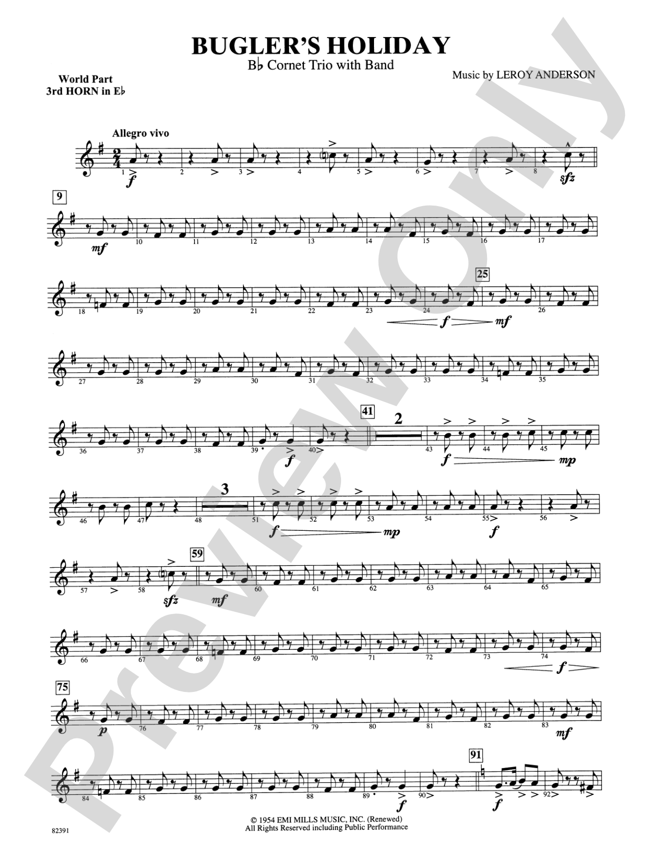 Bugler's Holiday (with Cornet Trio): WP 3rd Horn in E-flat