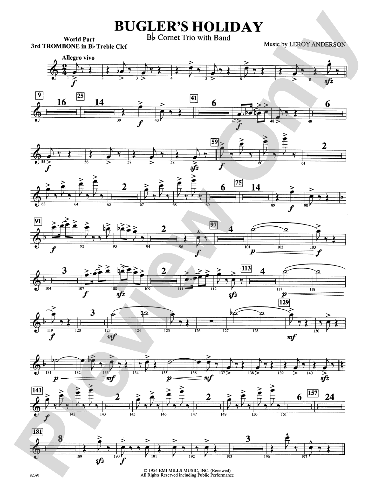 Bugler's Holiday (with Cornet Trio): WP 3rd B-flat Trombone T.C.
