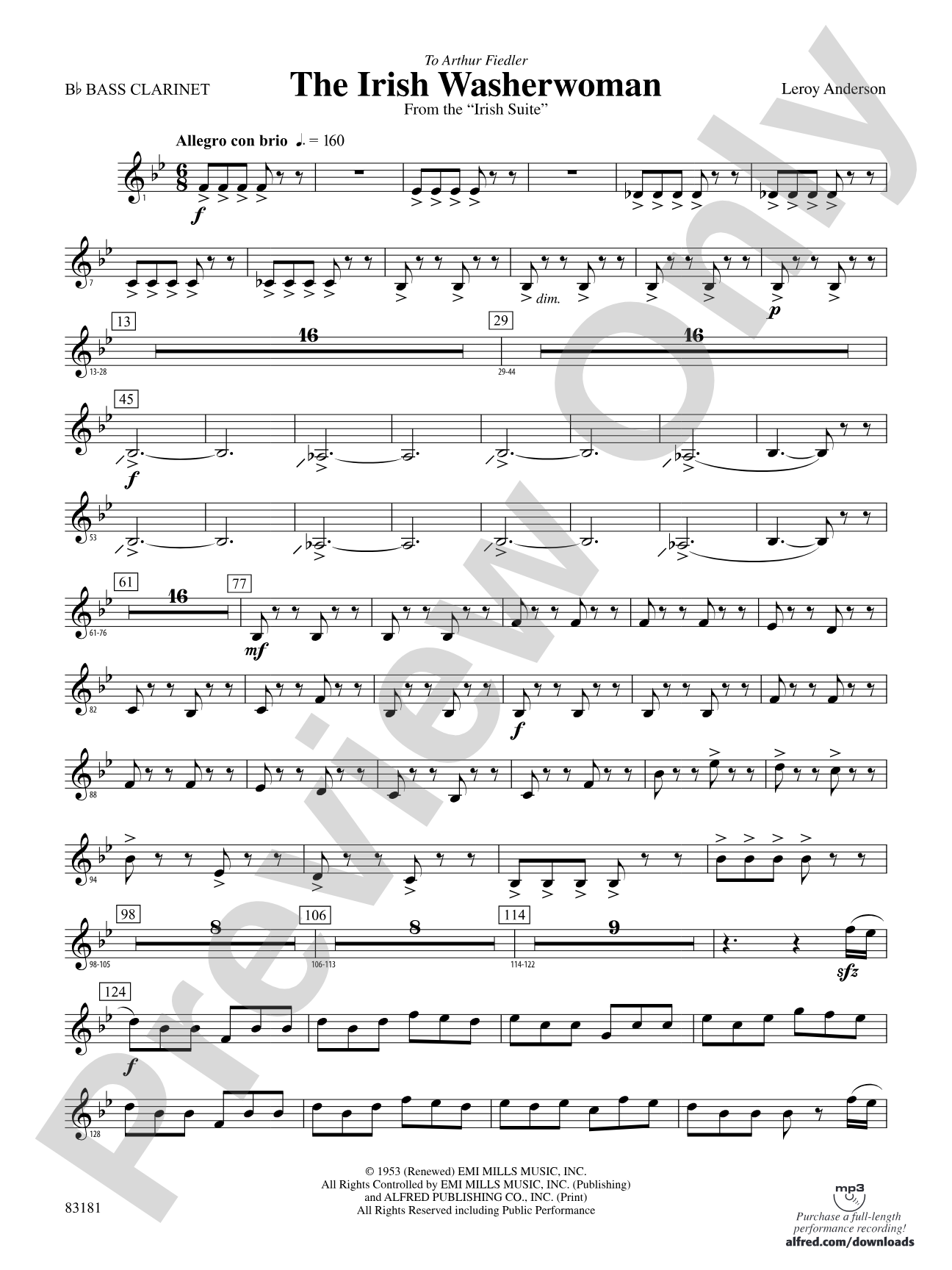 The Irish Washerwoman (from the Irish Suite): B-flat Bass Clarinet