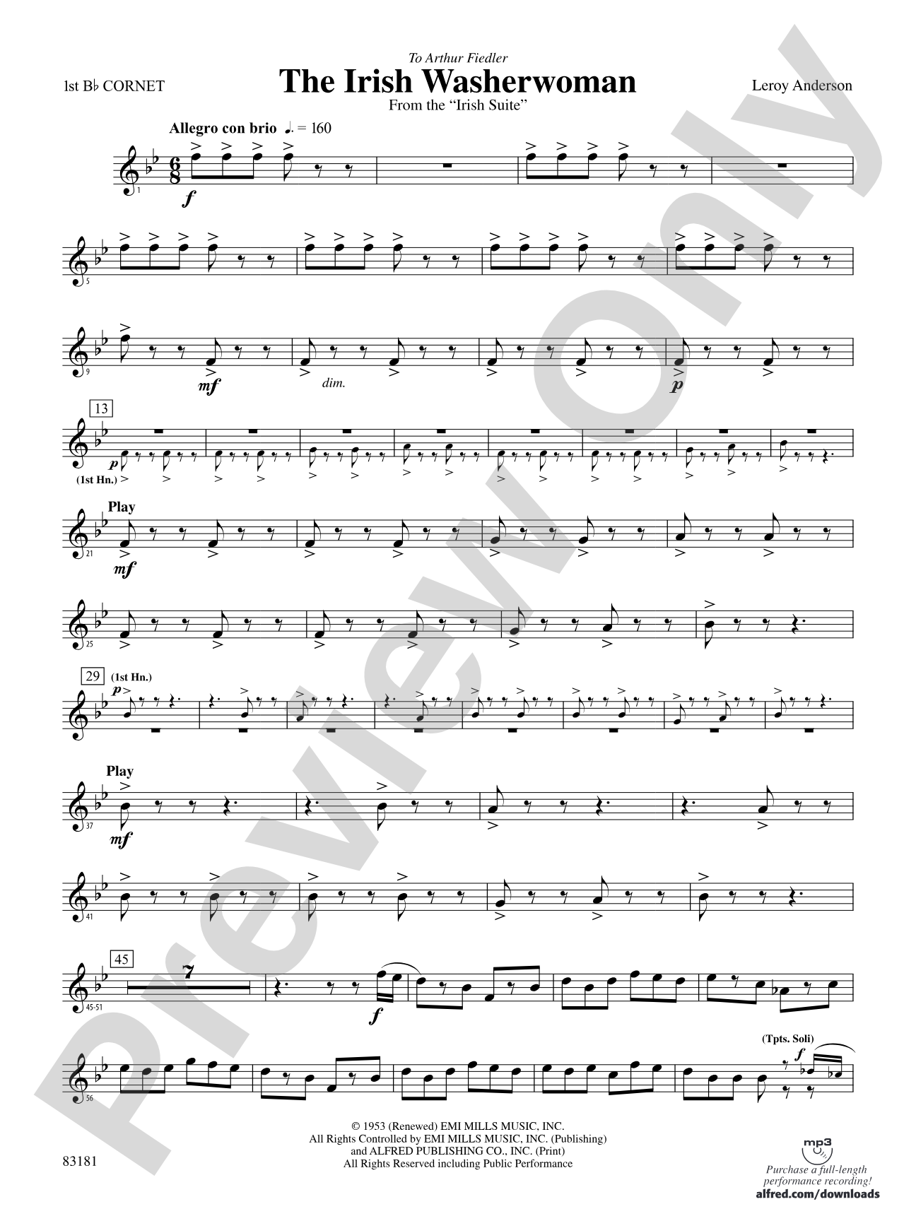 The Irish Washerwoman (from the Irish Suite): 1st B-flat Cornet