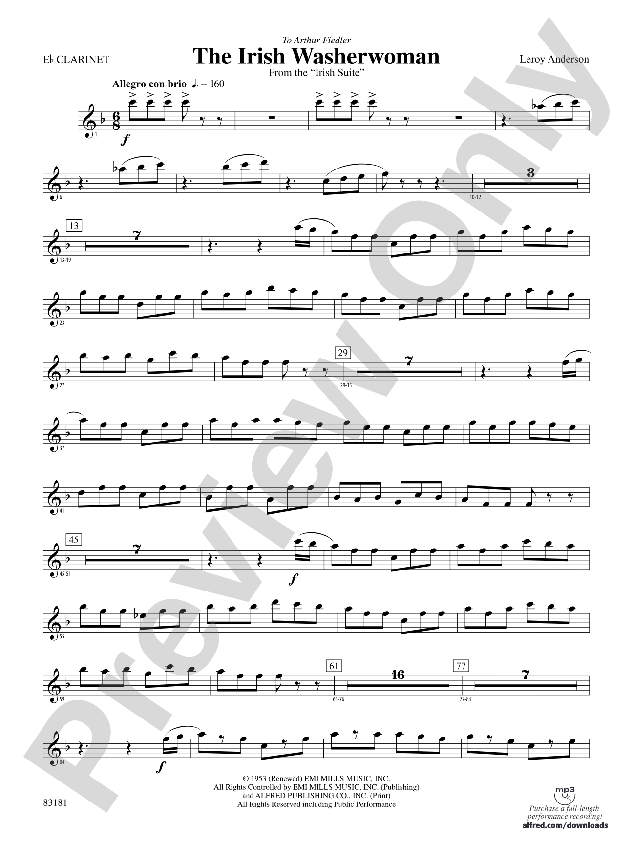 The Irish Washerwoman (from the Irish Suite): E-flat Soprano Clarinet