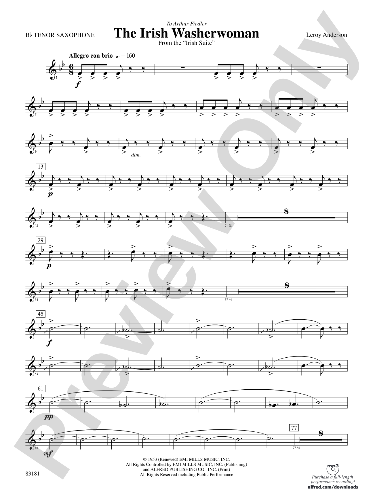 The Irish Washerwoman (from the Irish Suite): B-flat Tenor Saxophone