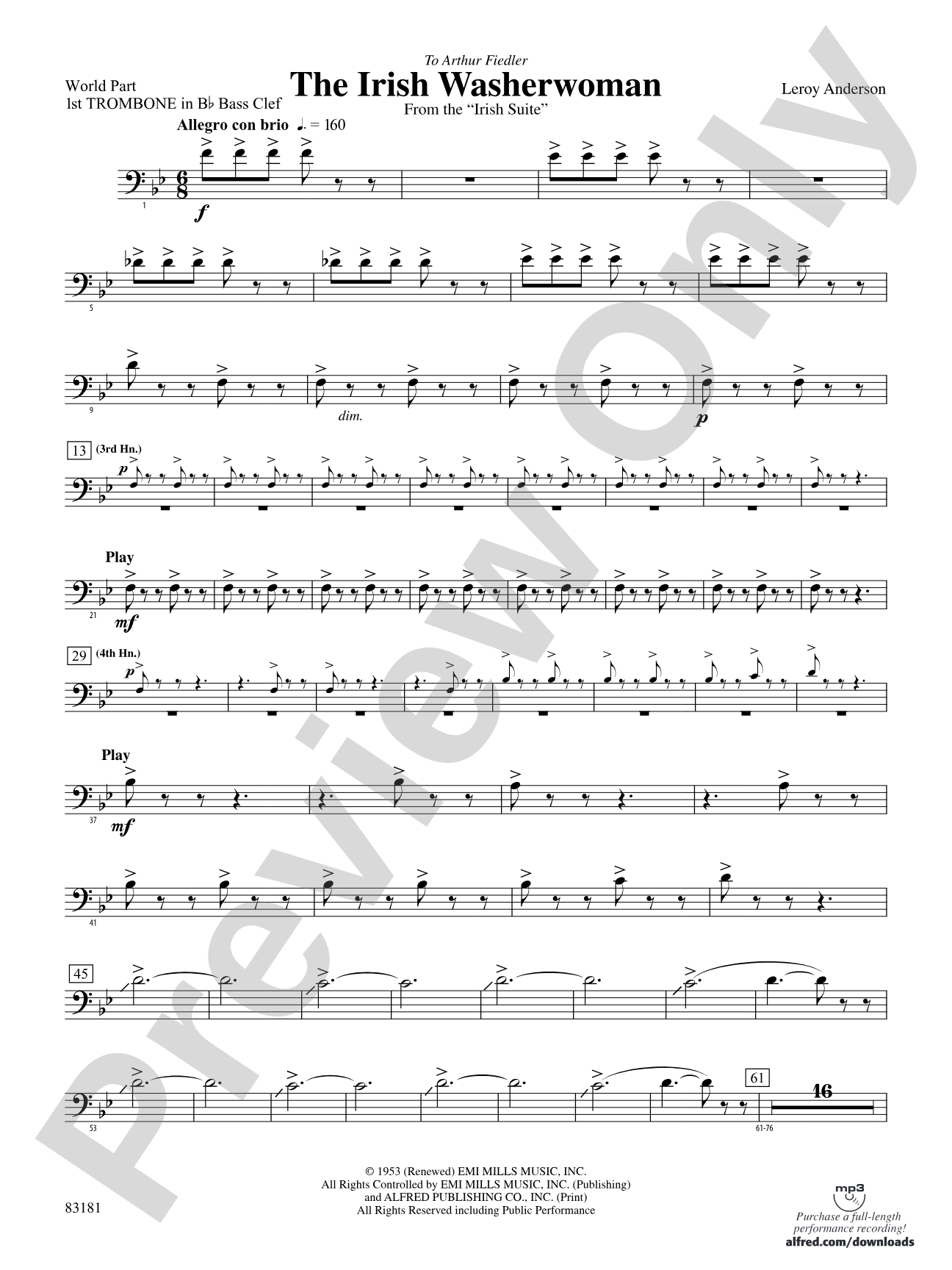 The Irish Washerwoman (from the Irish Suite): (wp) 1st B-flat Trombone B.C.