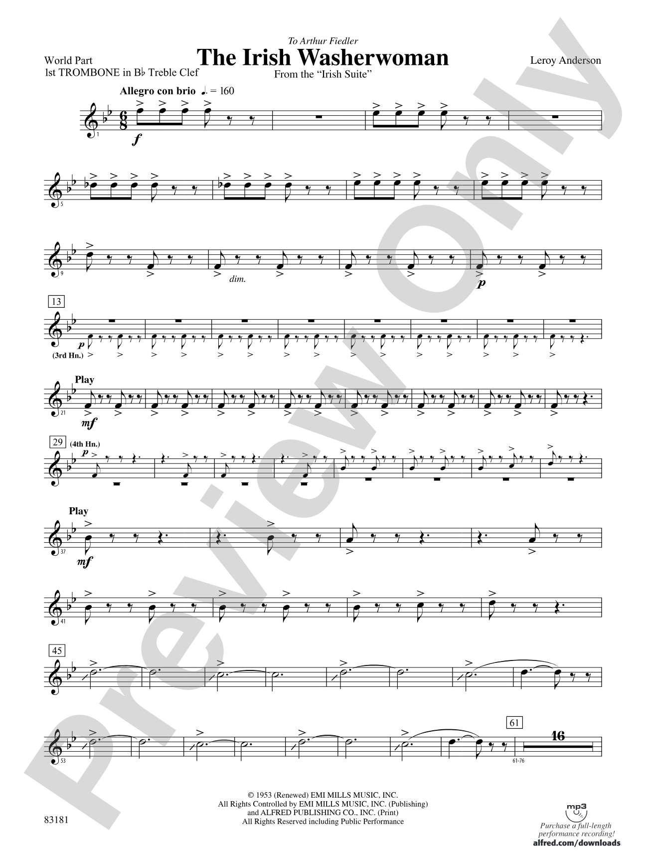 The Irish Washerwoman (from the Irish Suite): (wp) 1st B-flat Trombone T.C.